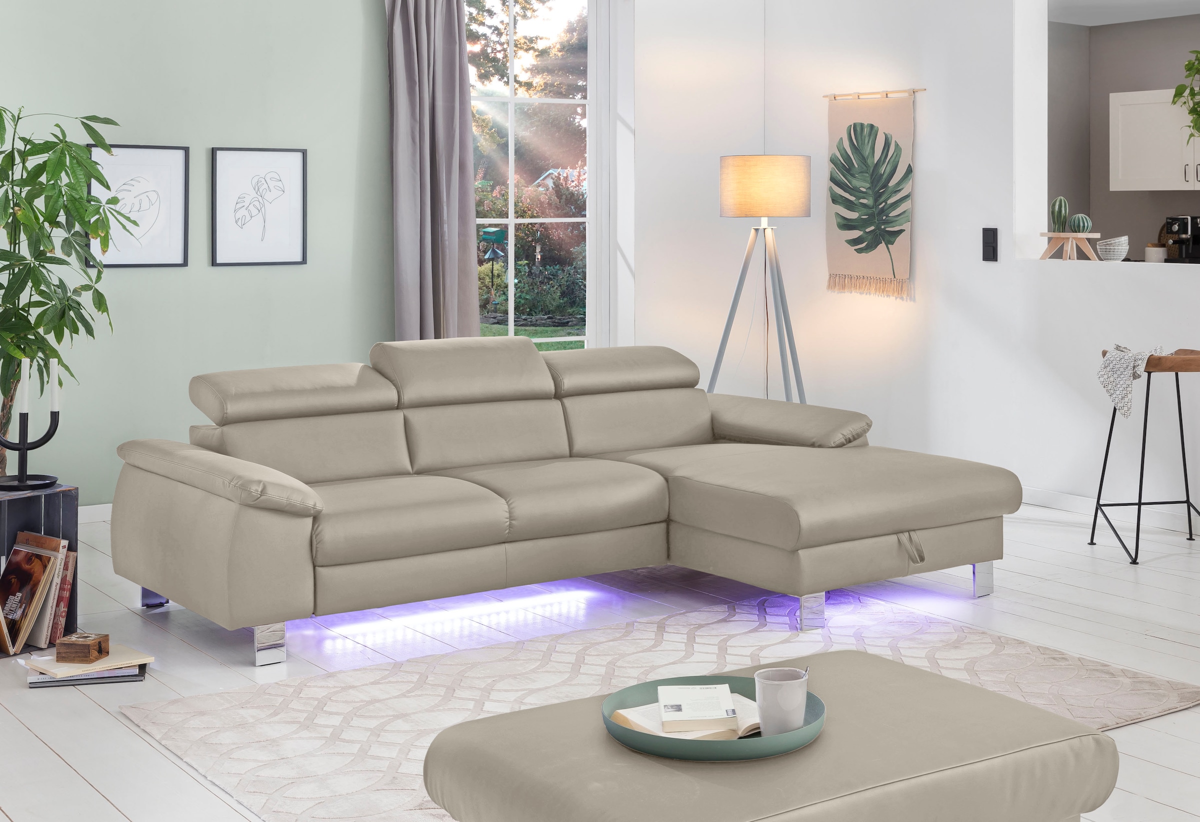 COTTA Ecksofa Komaris, Ecksofa, wahlweise mit RGB-LED-Beleuchtung und Bettf günstig online kaufen