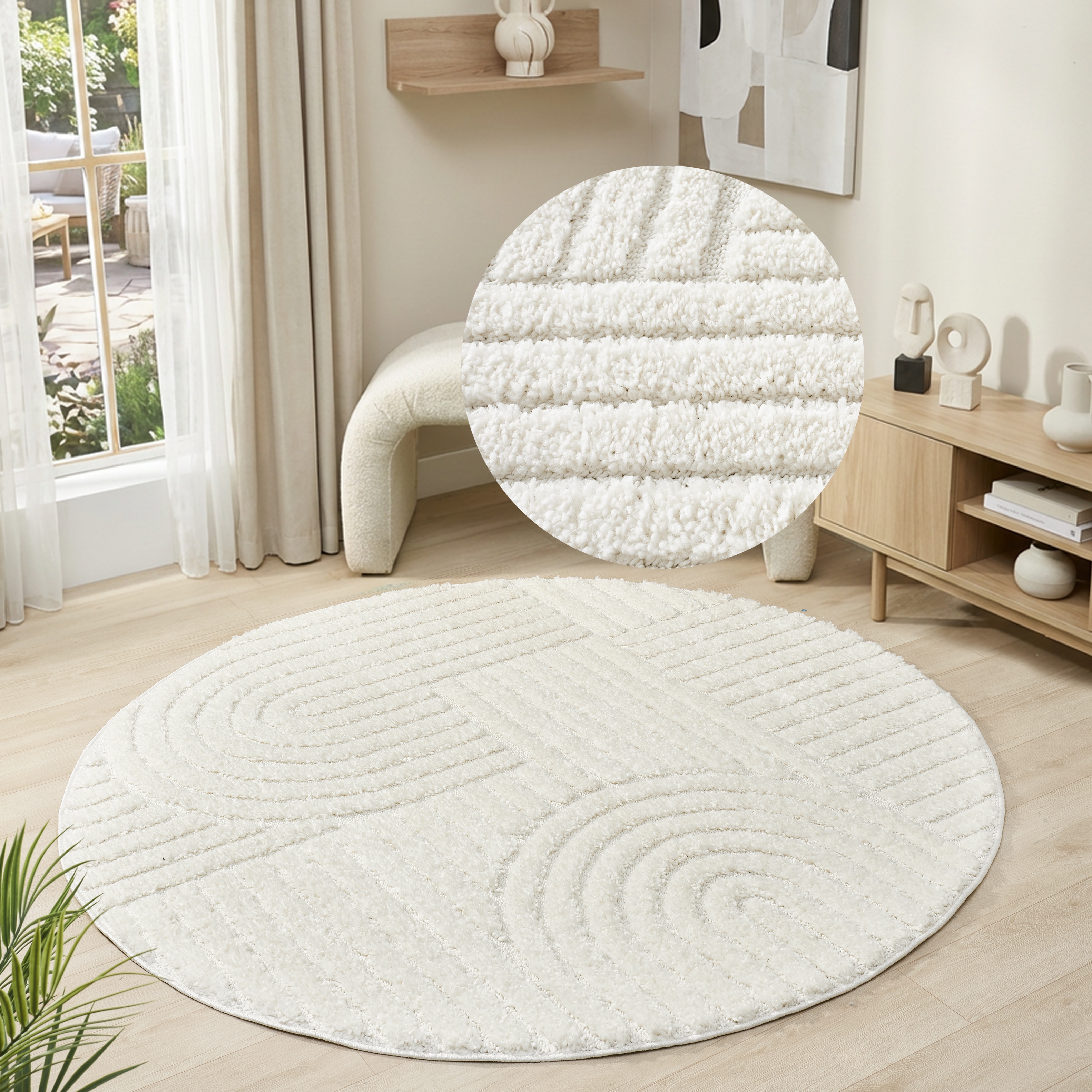 OTTO home Teppich "Jonne, Boho-Design, Scandi, Designteppich" rund 20 mm Höhe Hoch-Tief, 3D Optik, skandinavischer Stil, Wohnzimmer, Schlafzimmer