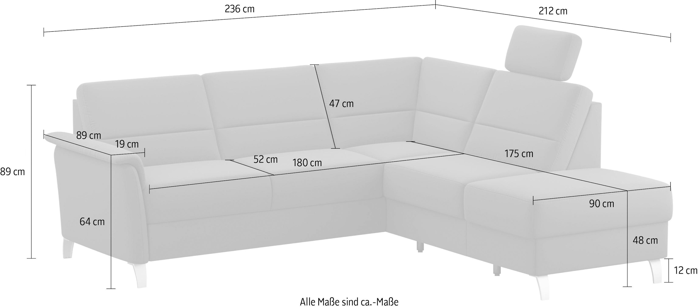 sit&more Ecksofa »Palmera L-Form«, Federkern, wahlweise mit Bettfunktion und mit/ohne Stauraum