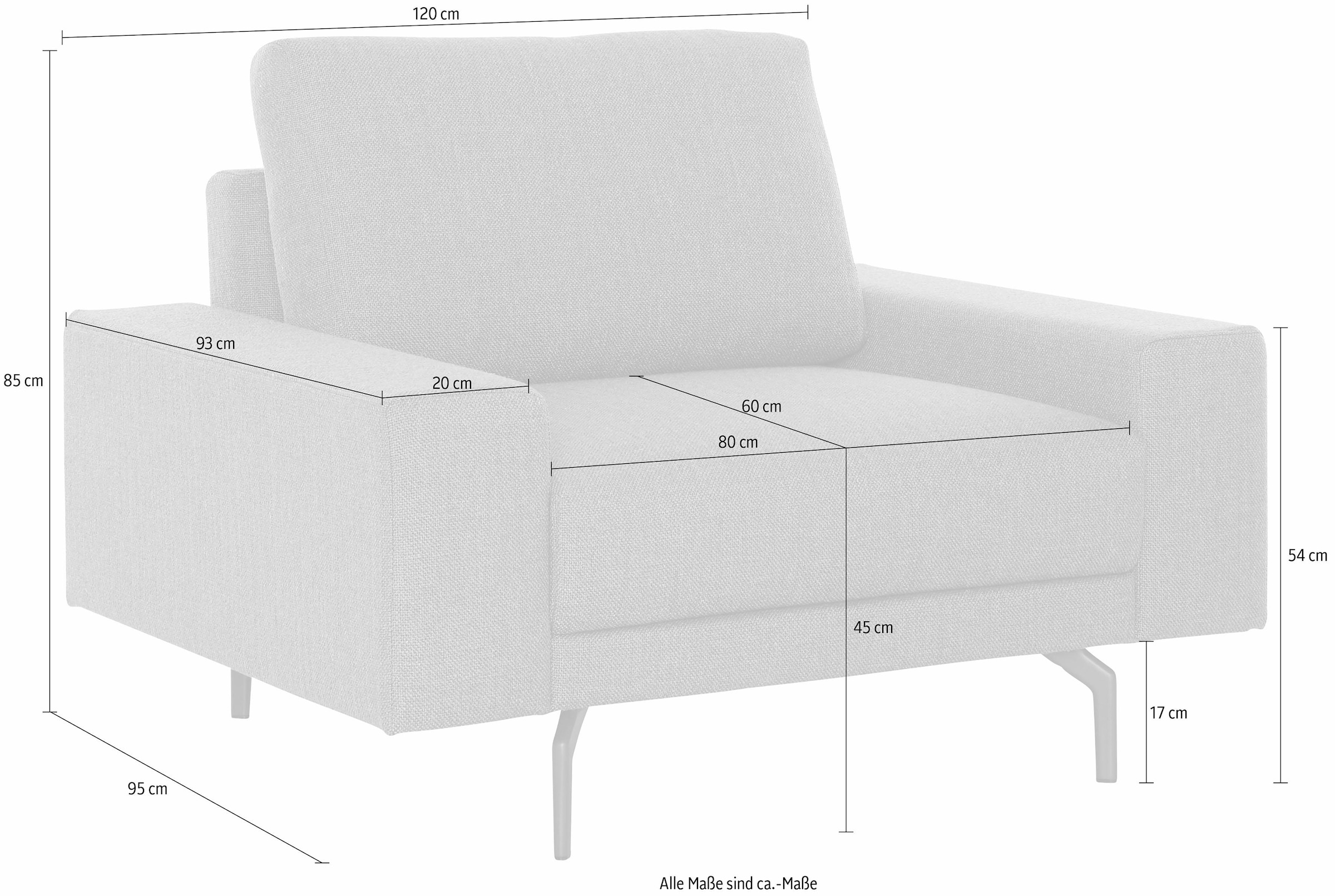 hülsta sofa Sessel »hs.450 extrabreiter Sessel mit tollem Sitzkomfort,«, Armlehne breit niedrig, Alugussfüße in umbragrau, Breite 120 cm