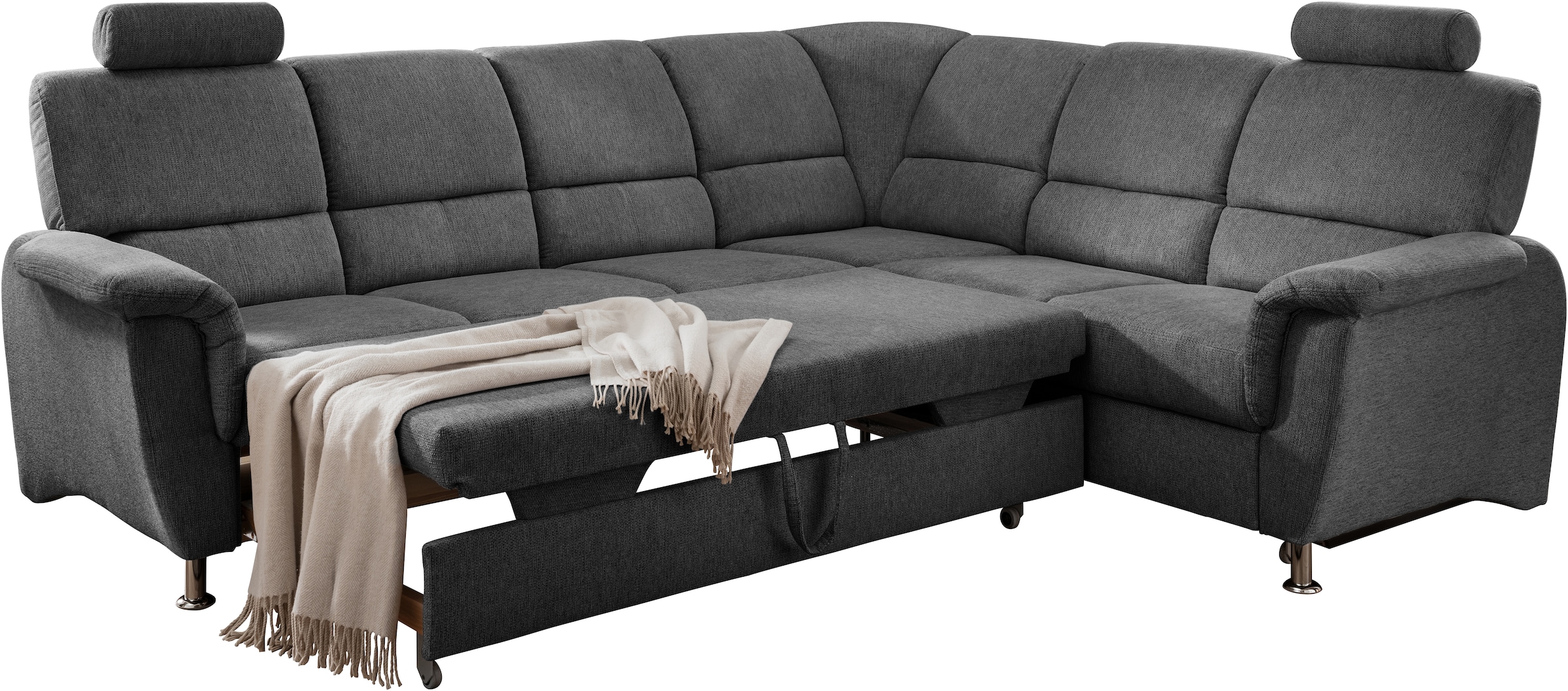 Home affaire Ecksofa »Pisa L-Form, mit Schlaffunktion, Stauraum, 2x höhenverstellbare«, Kopfstützen und Relaxfunktion im Eckelement