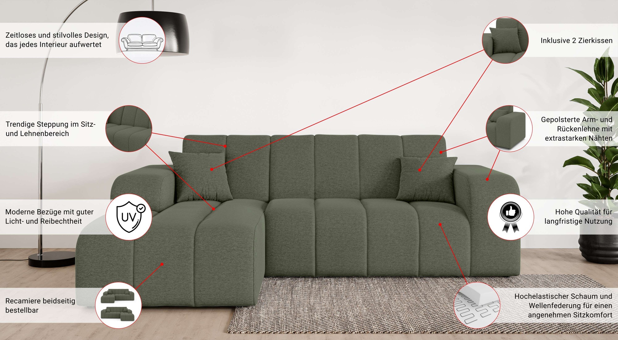 Thumbnail - INOSIGN Ecksofa "CASSY L-Form, Schlafsofa mit Bettkasten, Maße B/T/H: 245/165/88 cm", mit 2 Rückenkissen, Recamiere rech...