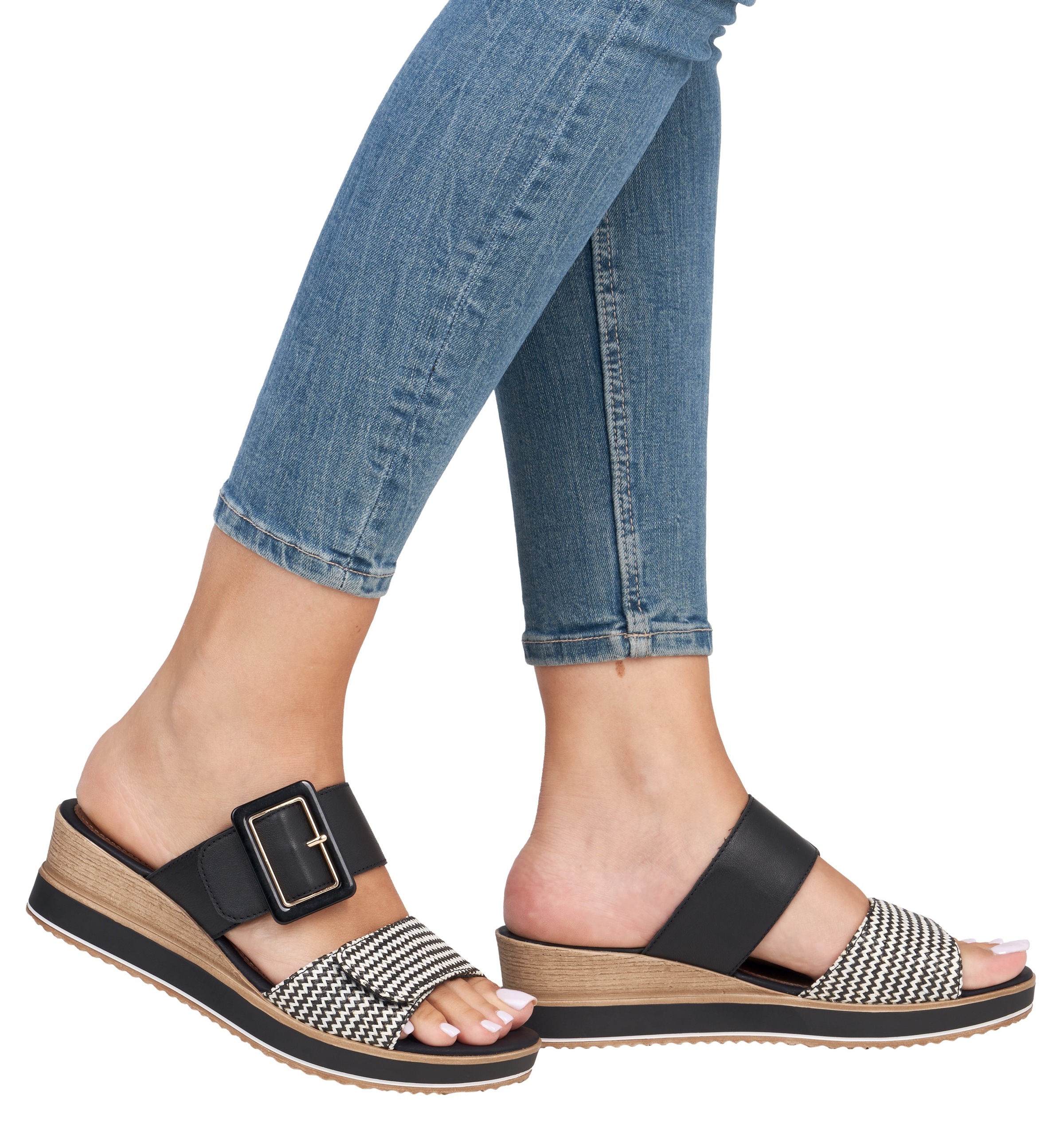 Pantoffel REMONTE, Damen, Gr. 39, beige (schwarz, creme), Leder, Textil, Flechtoptik, Schuhe, Keilabsatz, Sommerschuh, Bequemschuh mit Softfußbett, Topseller 3