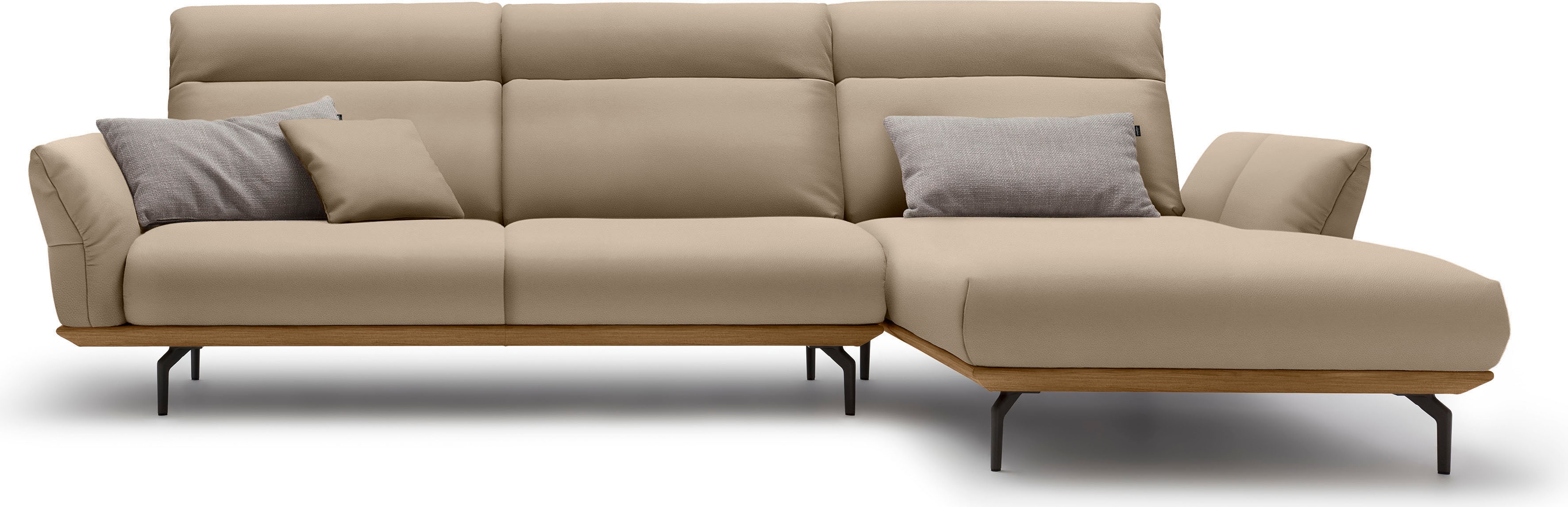 Creation BY ROLF BENZ Ecksofa "CR.460 Design-Sofa der Extraklasse, verstellbare Rückenlehne, L-Form" Sockel in Nussbaum, Winkelfüße in Umbragrau, Breite 318 cm