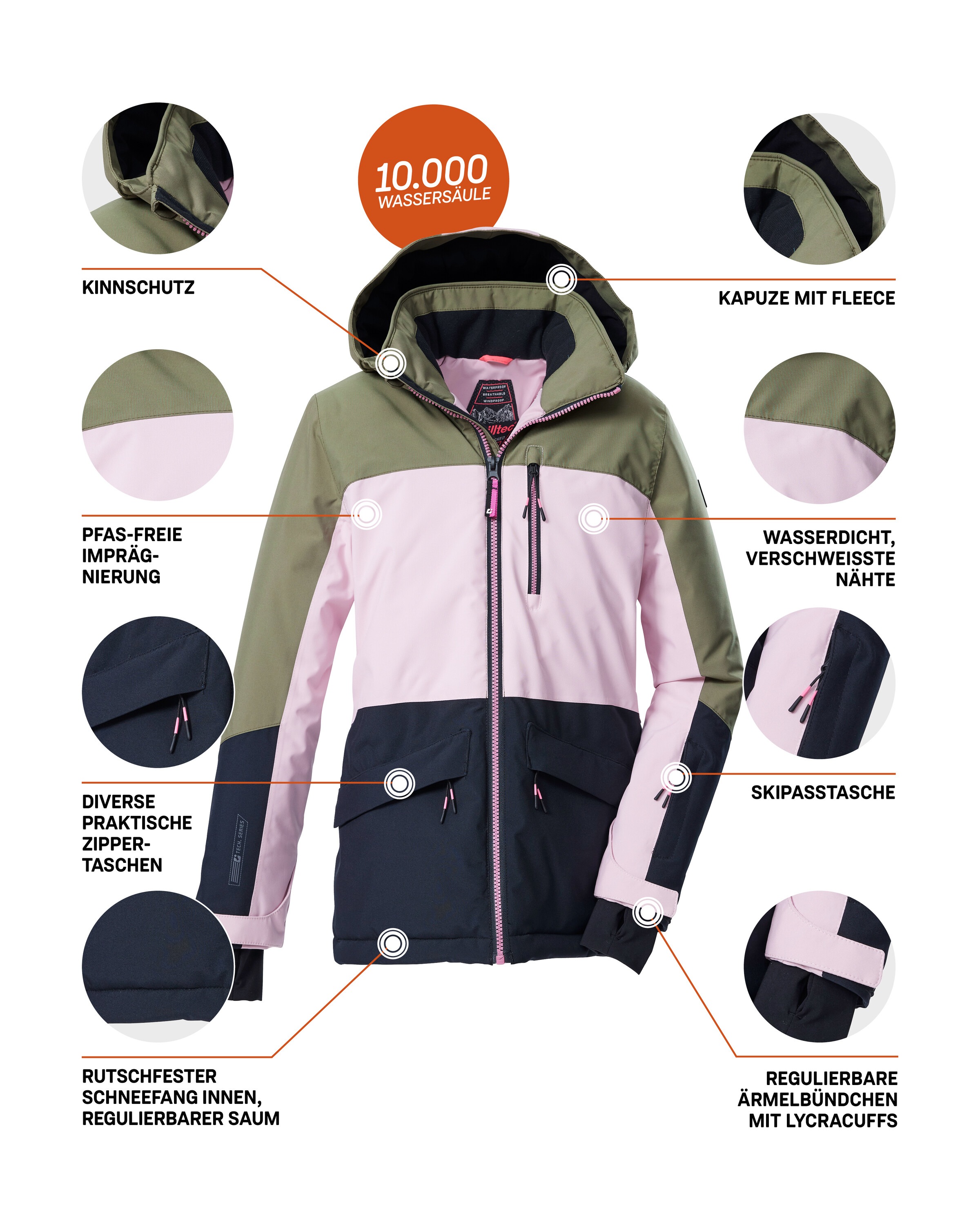 Killtec Skijacke »KSW 208 GRLS SKI JCKT«, Wasserdichte, atmungsaktive Kinderjacke mit Schneefang und Taschen