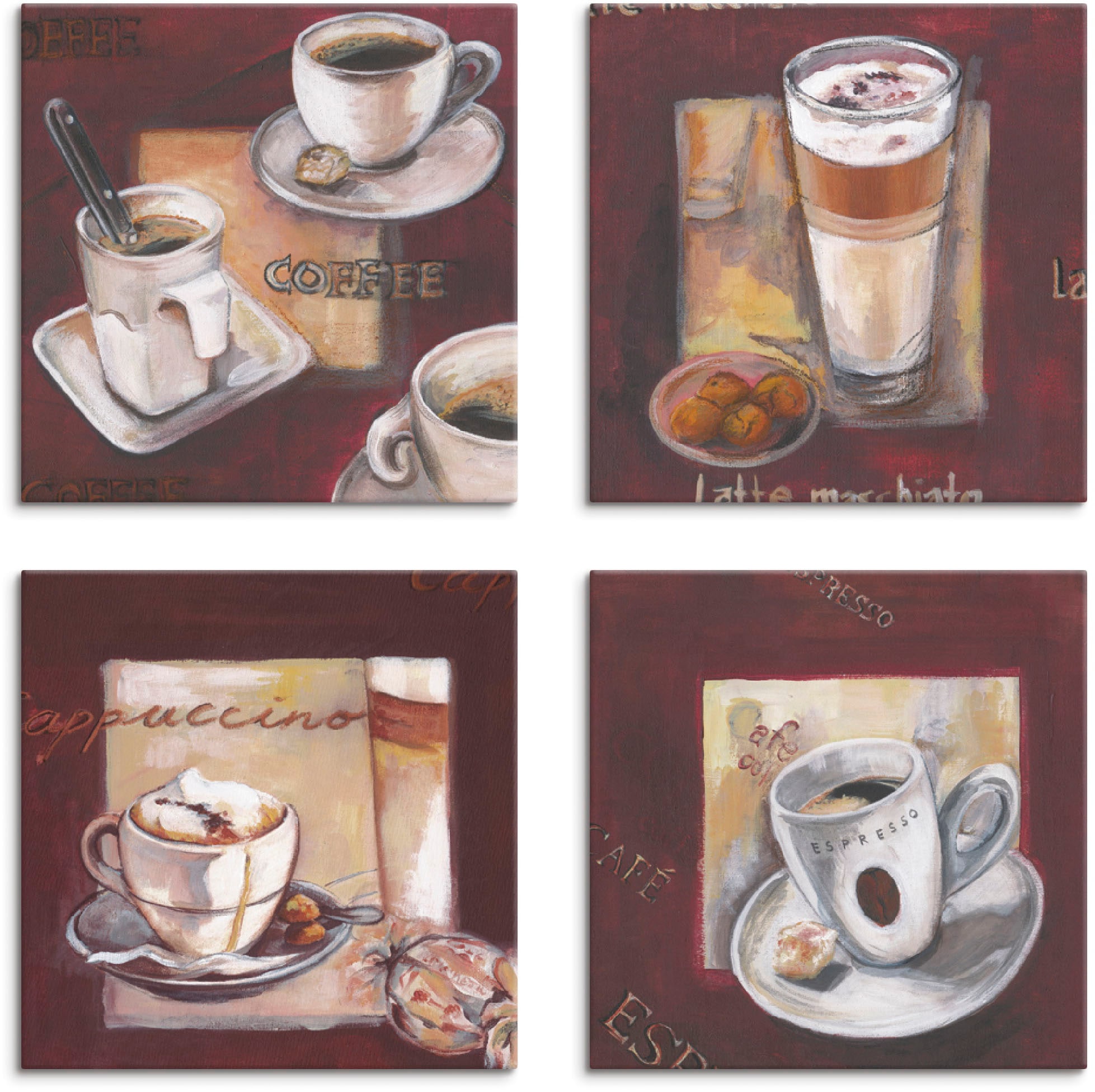 Leinwandbild »Kaffee I, -II, -III, -IV«, Getränke, (4 St.), 4er Set, verschiedene Größen