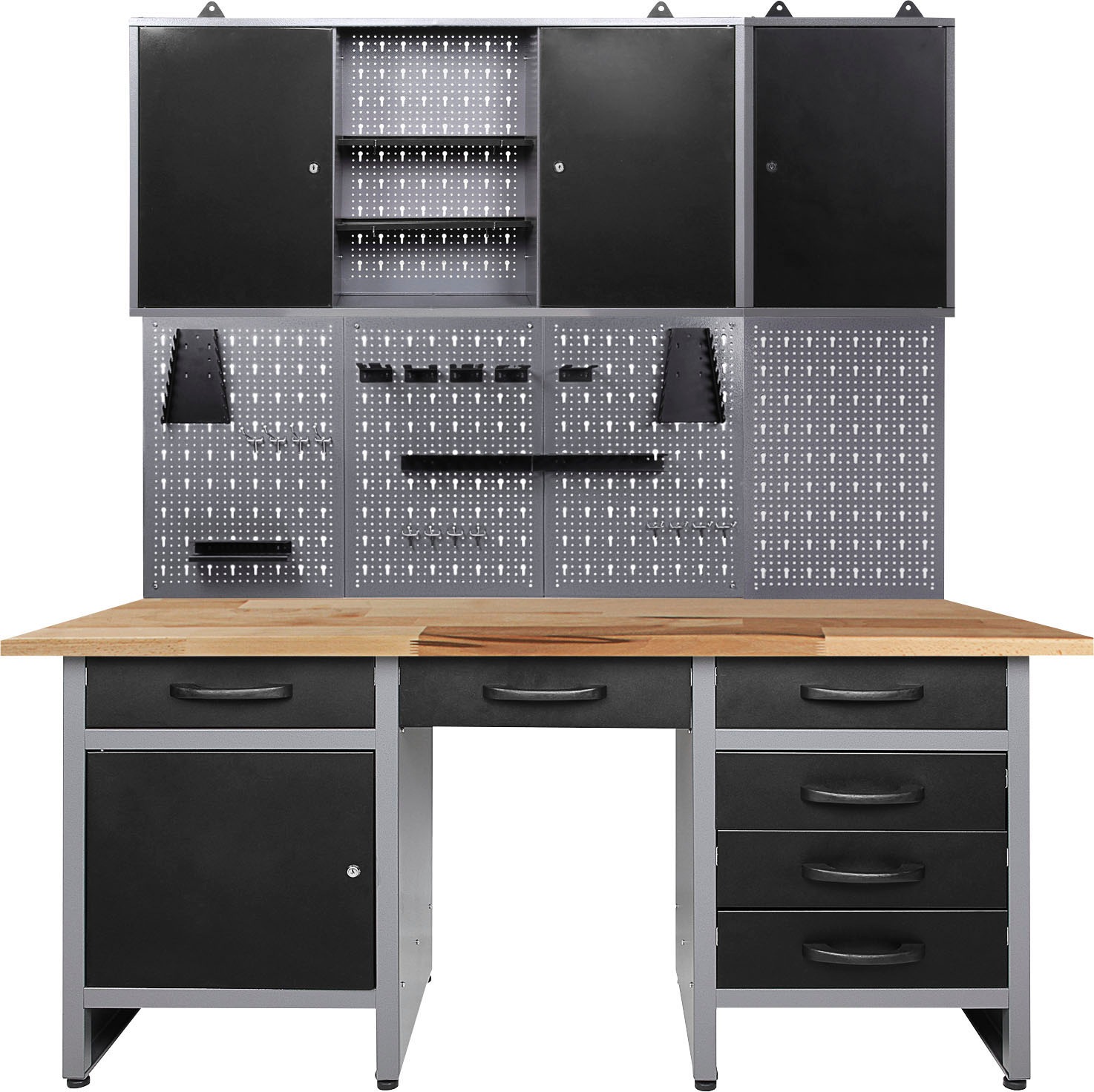 ONDIS24 Werkstatt-Set, B:160cm H:205cm T:60cm, schwarz, Werkbänke, 160 cm