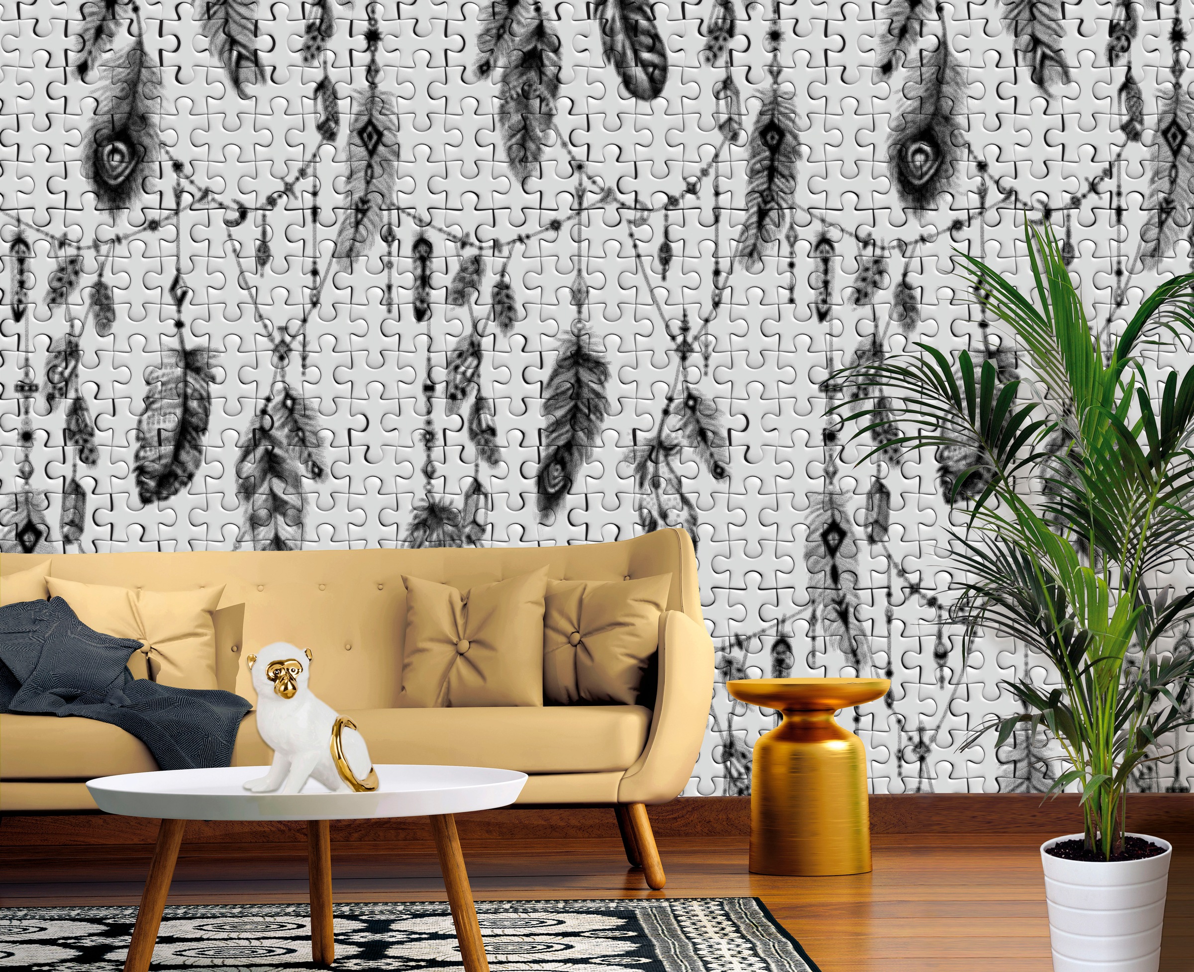 Architects Paper Fototapete »Atelier 47 Feather Puzzle 3«, mehrfarbig, Vlies, Wand, Schräge, Decke