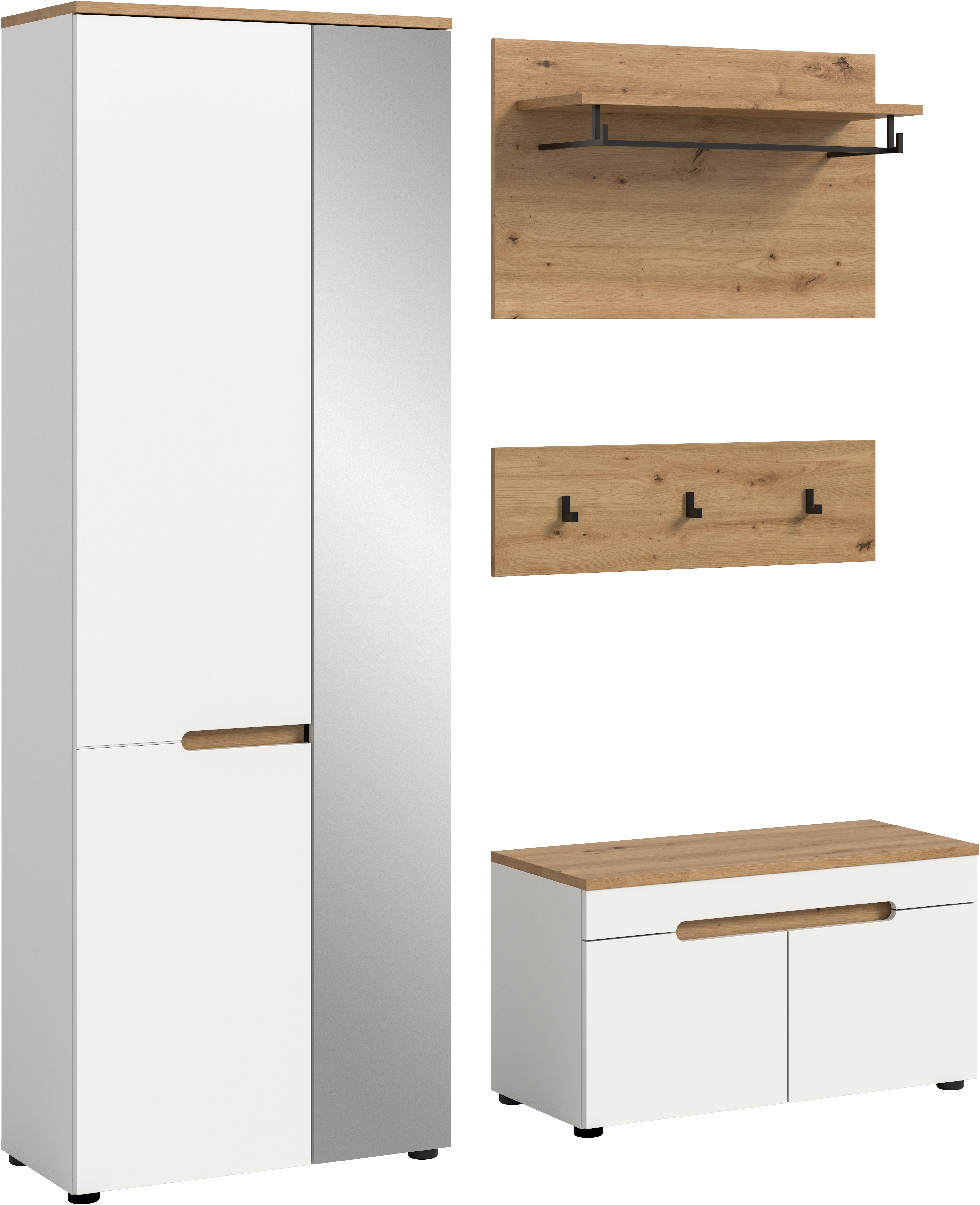 Home affaire "REHAT, TOPSELLER, 4-teilig, Breite 160cm, individuell stellbar" Set, bestehend aus: Garderobenschrank, Sitzbank, Paneel, Hakenleiste, 3 Stk. tlg.