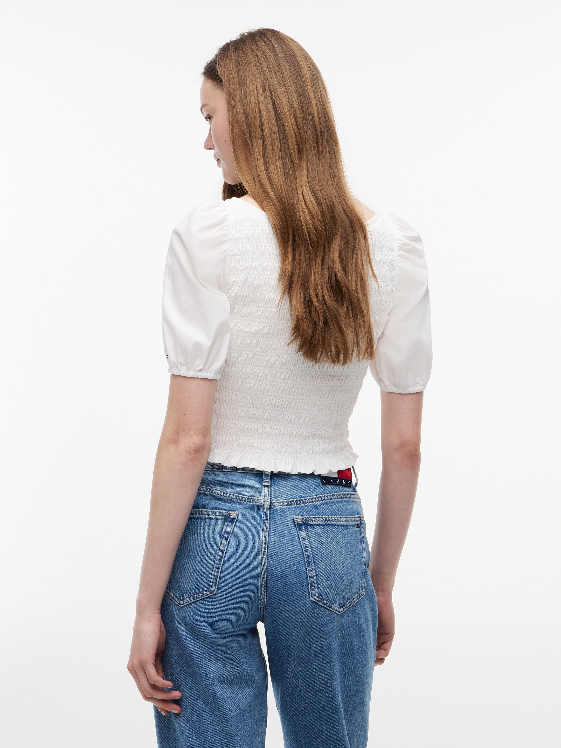 Tommy Jeans Kurzarmbluse »TJW SMOCKED SS BLOUSE« Baumwolle, Puffärmel