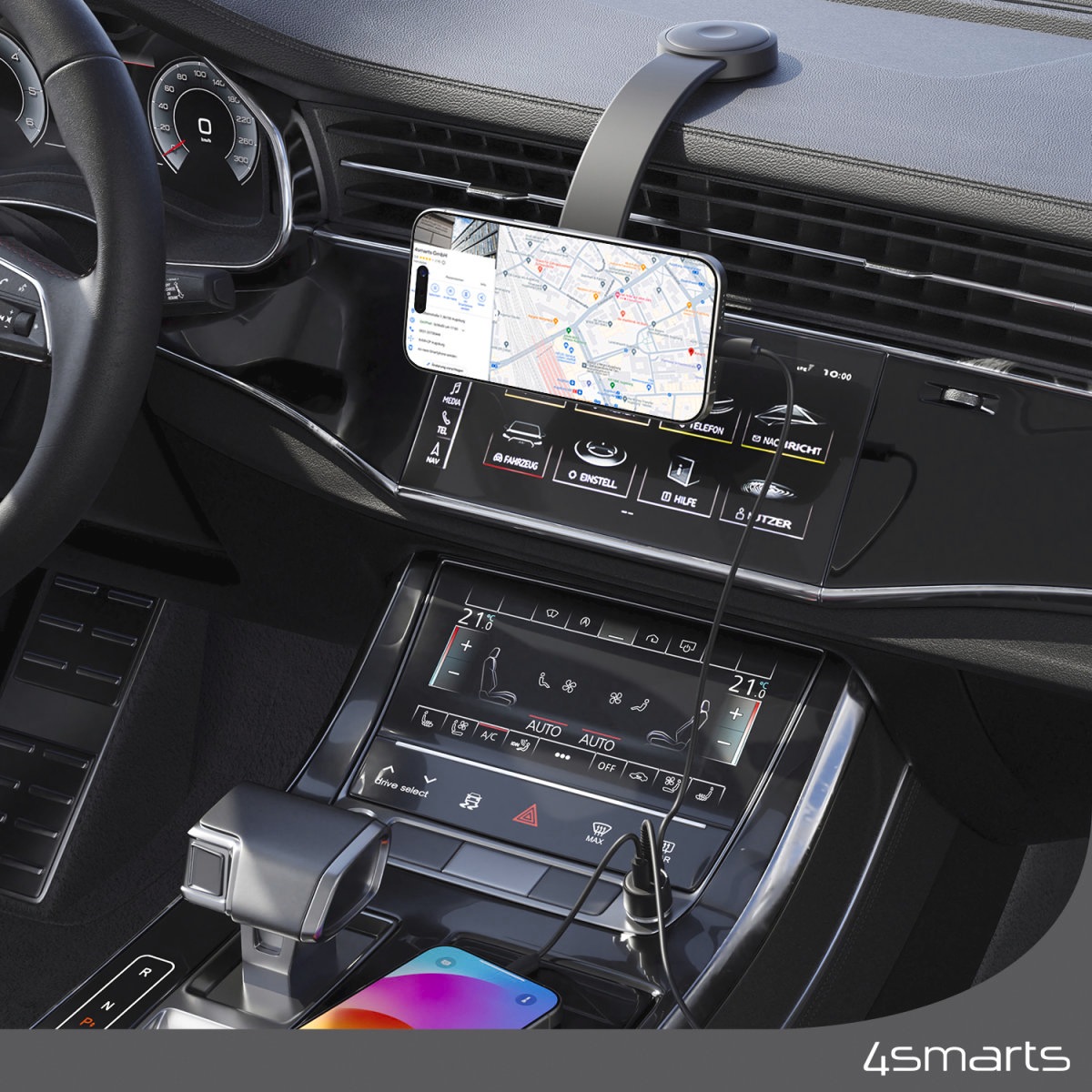 4smarts Wireless Charger »Qi2 Kfz Ladeset«, UltiMag-Ring, geeignet für Apple iPhone mit MagSafe