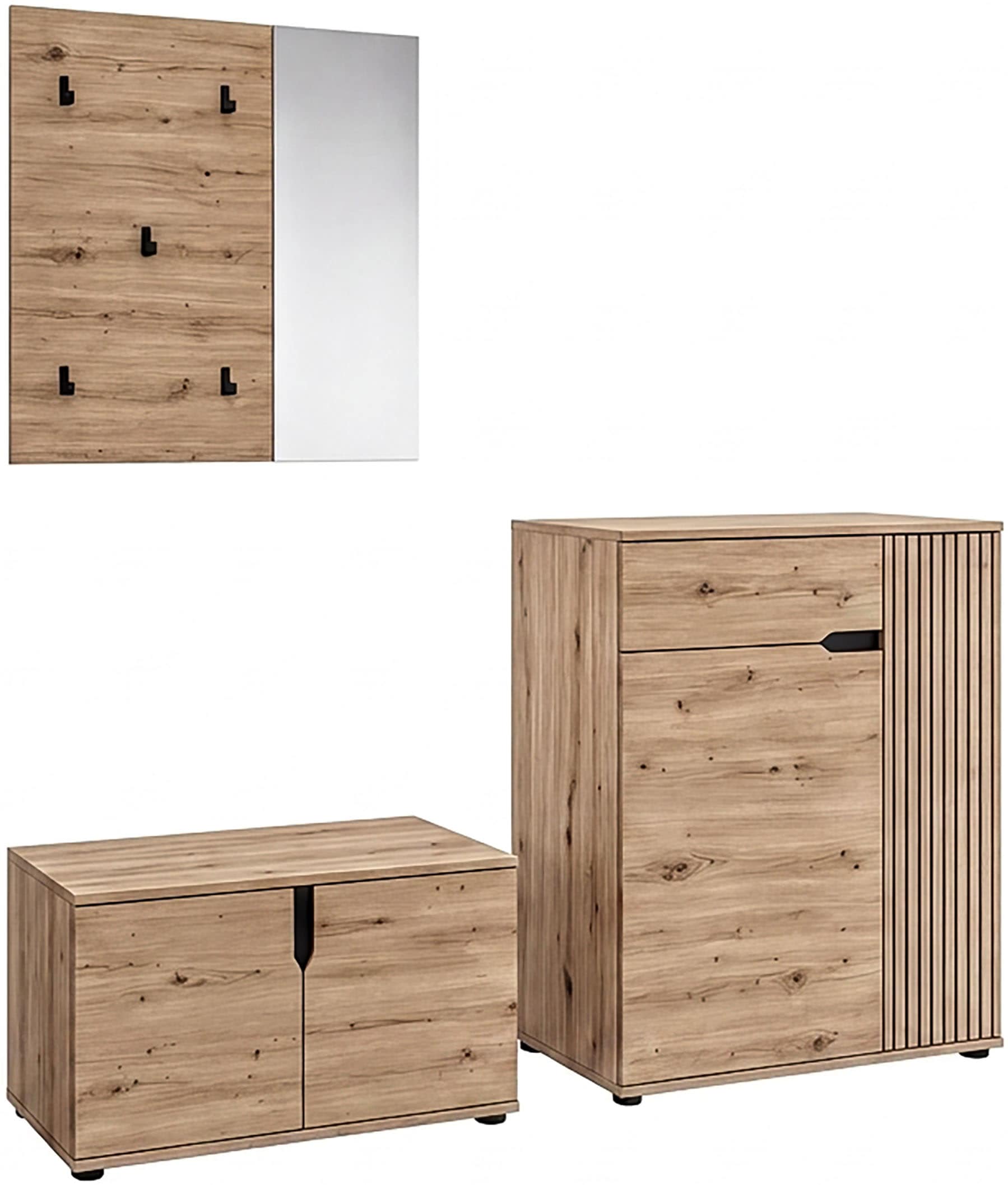 OTTO home Garderoben-Set "FJELL, 3-teilig, Breite 175cm, Front mit hochwertiger Längsfräsung"