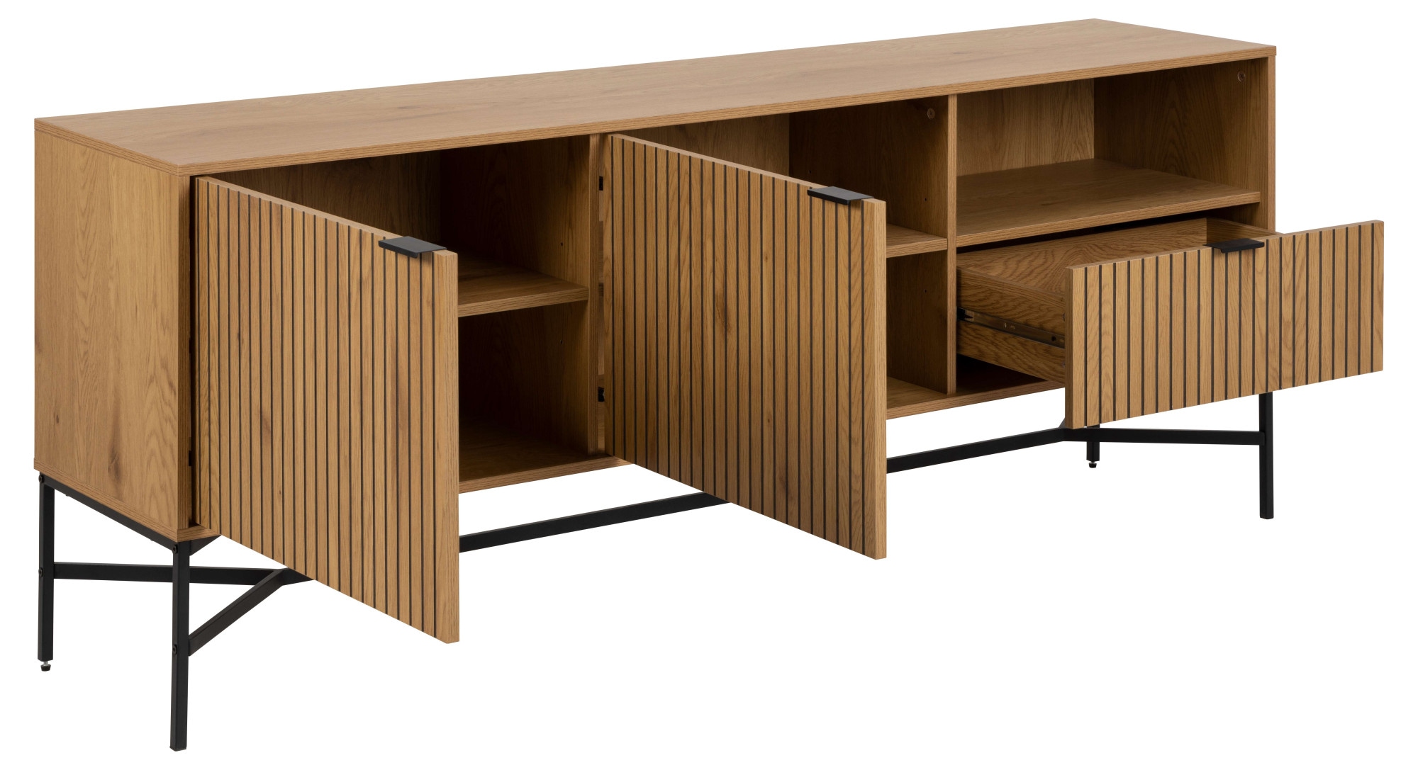 ACTONA GROUP Sideboard »Jaipur Anrichte, Kommode,«, Eiche-Optik, 2 Türen, 2 Einlegeböden, Lamellenfront