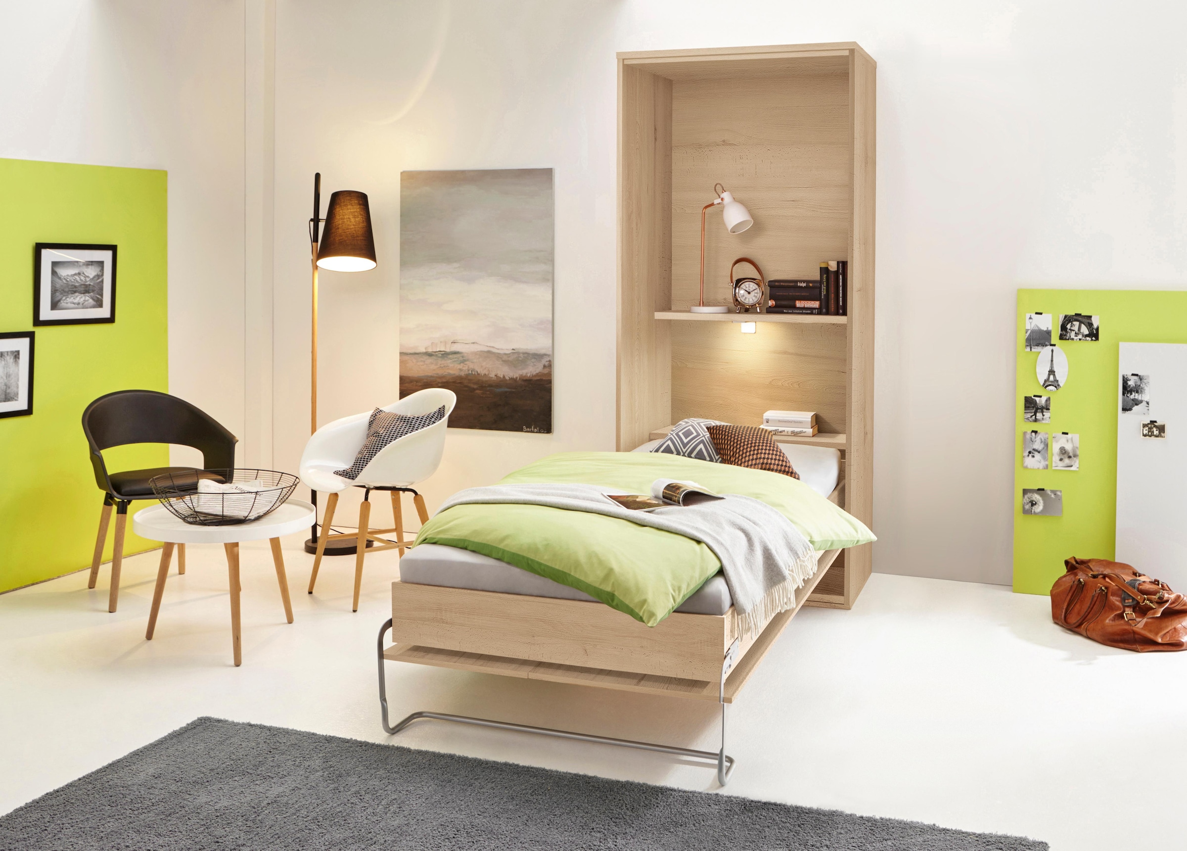 priess Schrankbett "Ancona Schrankklappbett Jugendbett Klappbett Wandbett" mit Lattenrost, Regal und LED-Beleuchtung, in 3 Breiten