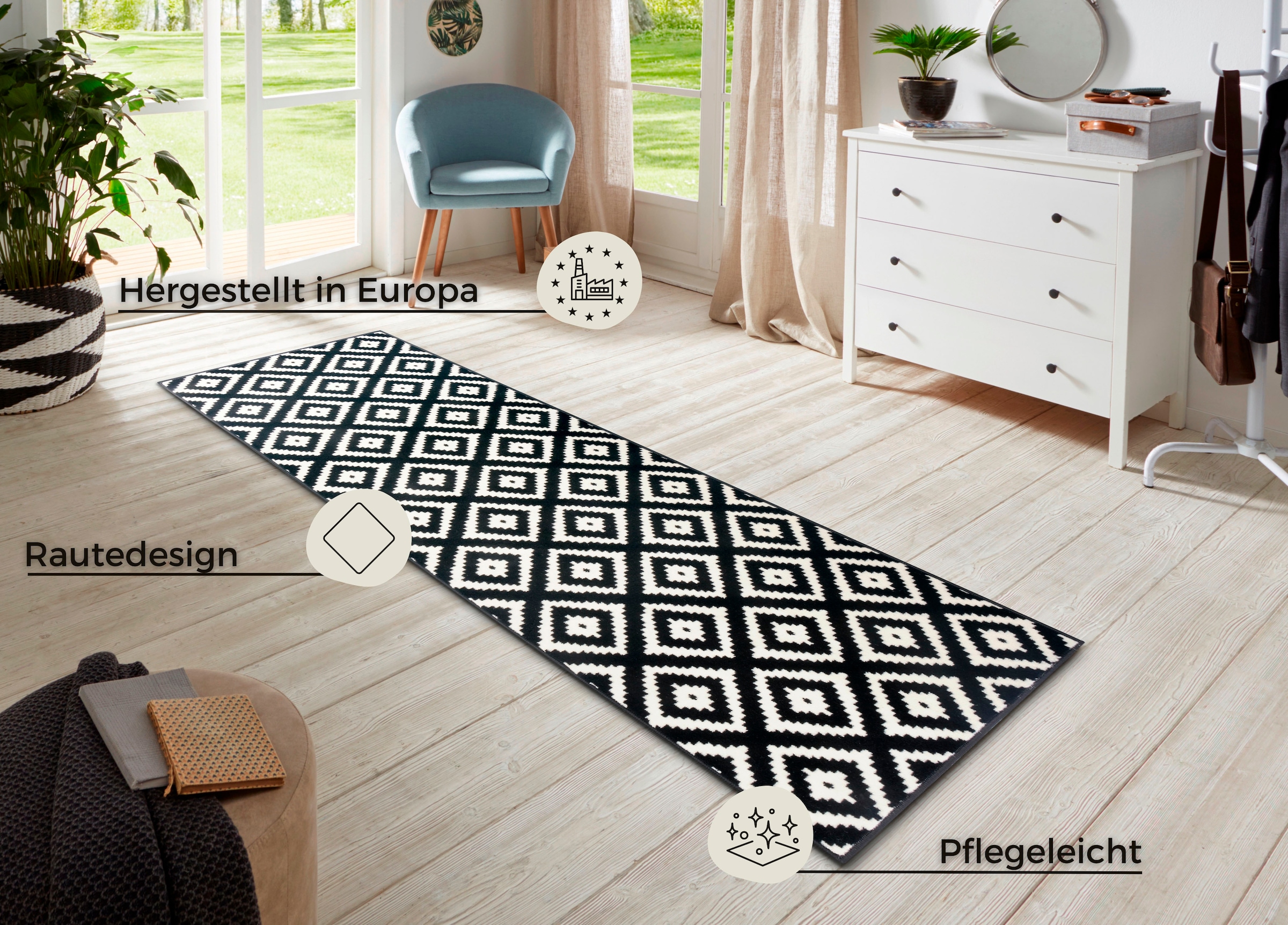 HANSE Home Teppich »Raute«, rechteckig, 9 mm Höhe, Läufer, Kurzflor, Skandi, Raute, Wohnzimmer, Schlafzimmer, Flur