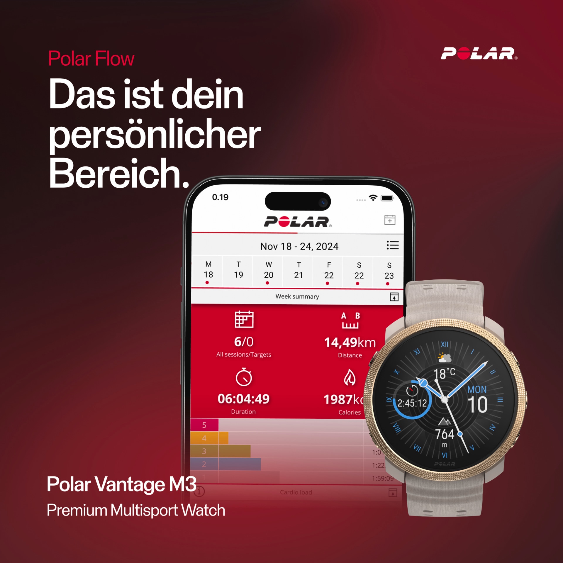 Polar Smartwatch »VANTAGE M3 S-L«, (3,3 cm / 1,28 Zoll), Proprietär, 32 GB,)