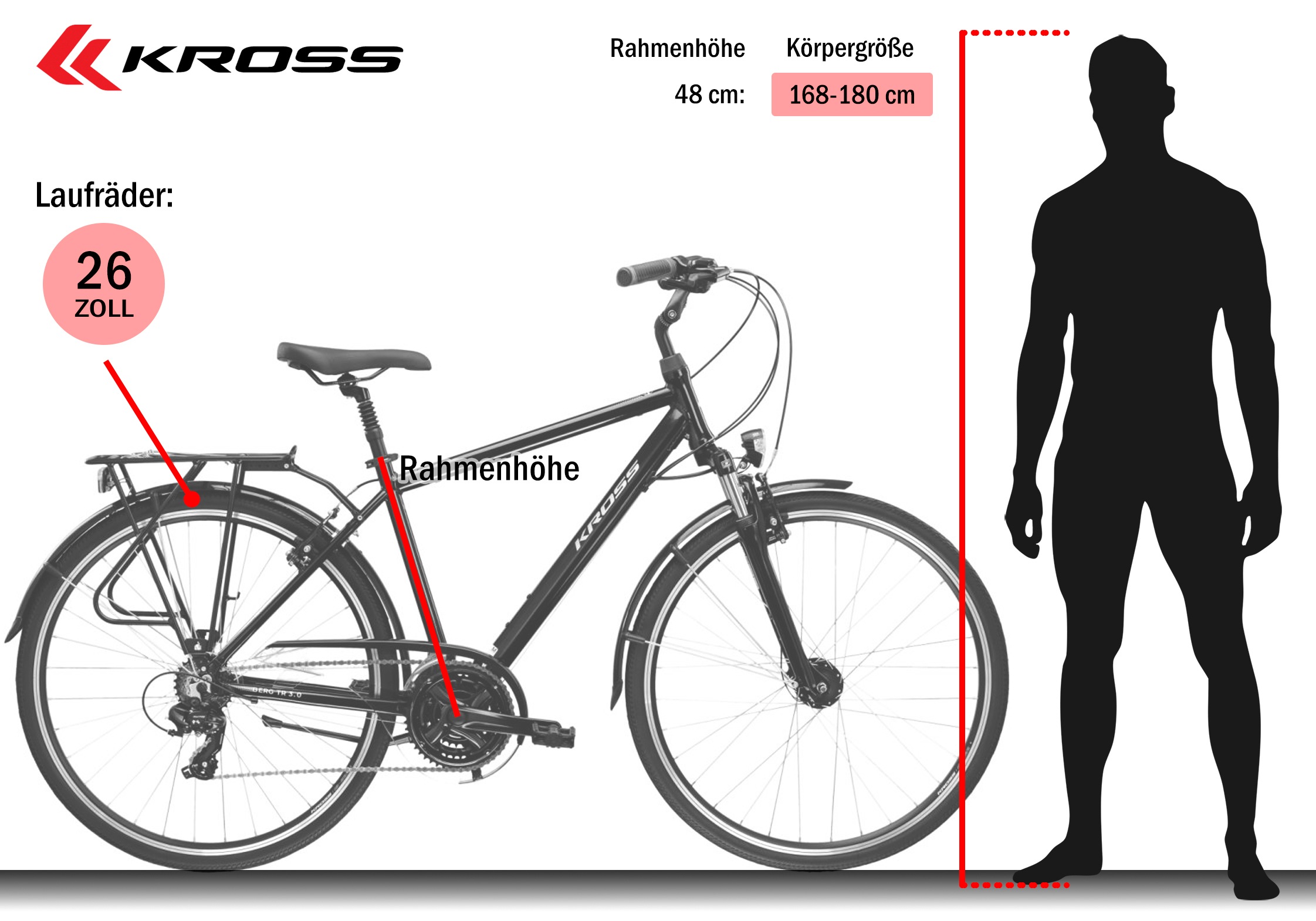 Kross Trekkingrad »Herren-Trekkingrad 28" Berg TR 3.0 Schwarz 21 Gänge« 21 Gang Shimano TOURNEY TY300 Schaltwerk Kettenschaltung