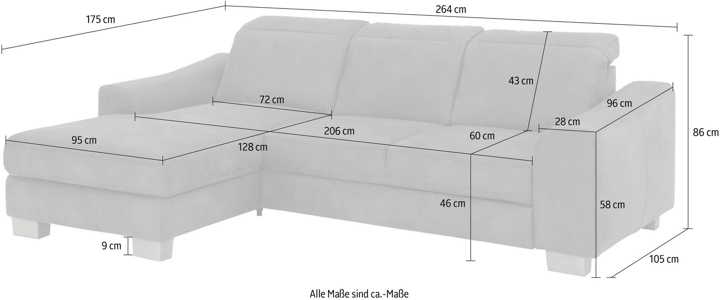 Home affaire Ecksofa »Dundee L-Form«, wahlweise mit Kopfteilverstellung und zusätzlich mit Bettfunktion