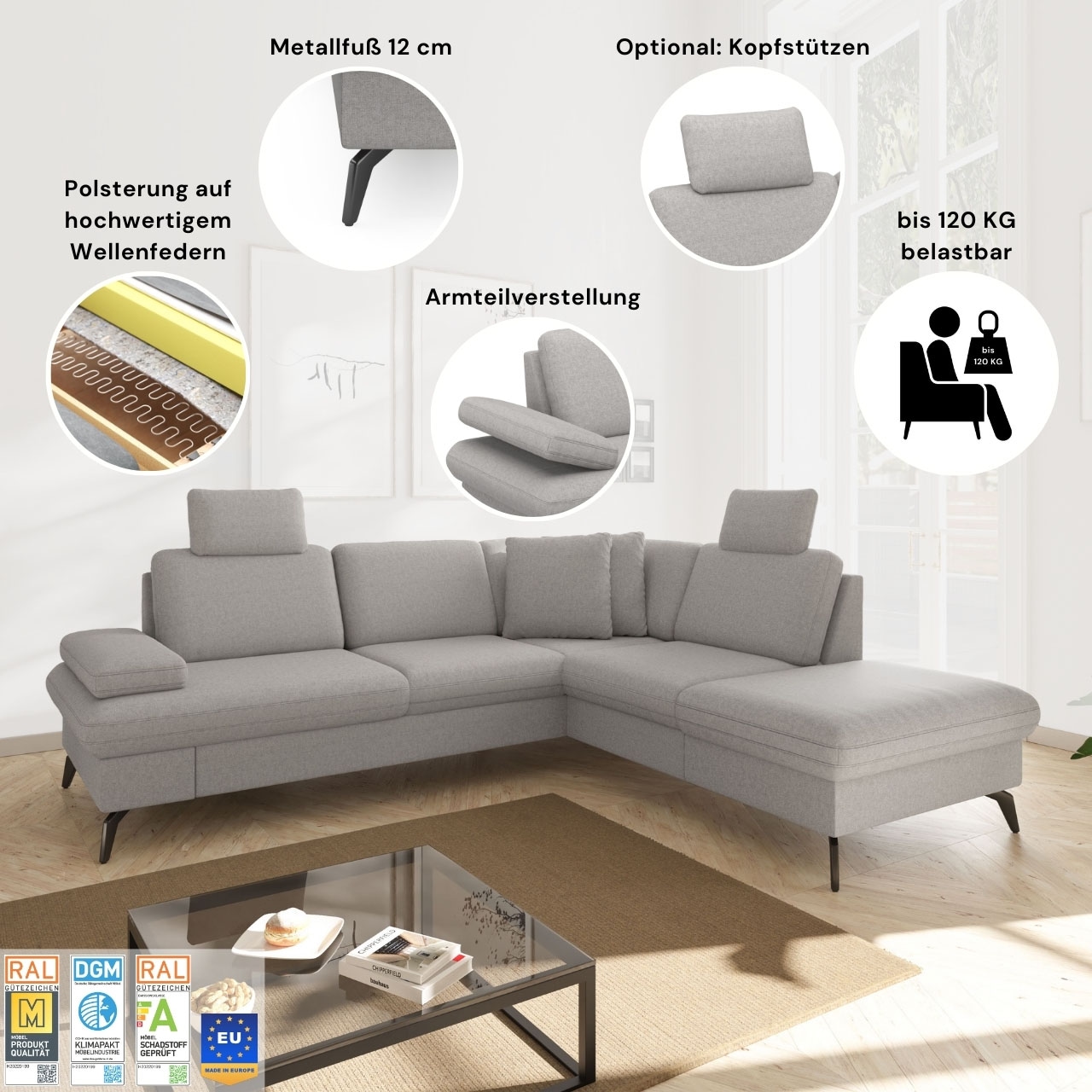sit&more Ecksofa »Morris Jubi L-Form«, inkl. Armteilfunktion und 1 Zierkissen, wahlweise mit Bettfunktion