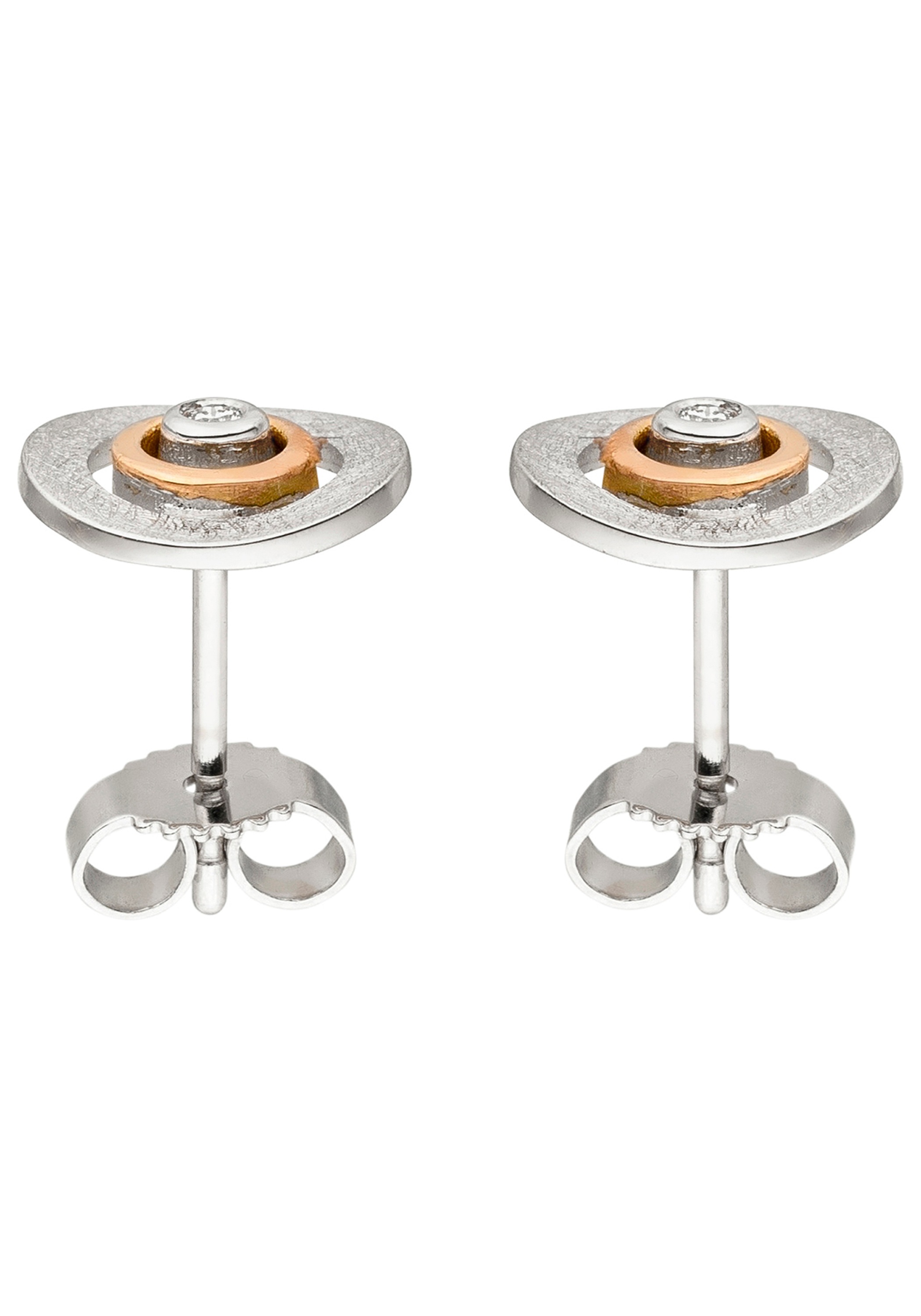 JOBO Paar Ohrstecker »Ohrringe Goldohrringe rund 9 mm« 585 Roségold eismatt bicolor mit 2 Diamanten