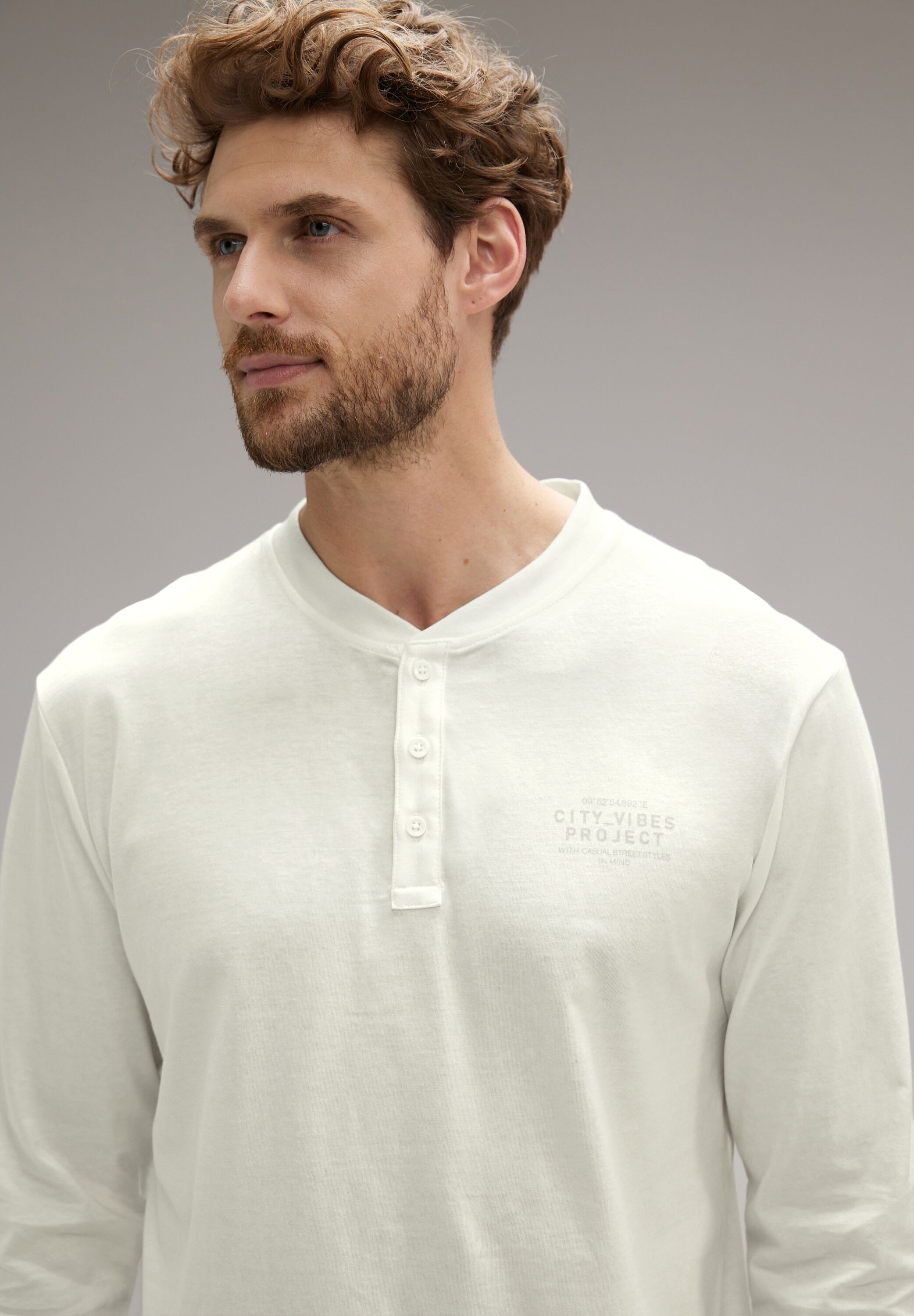 STREET ONE MEN Langarmshirt, mit Knopfleiste