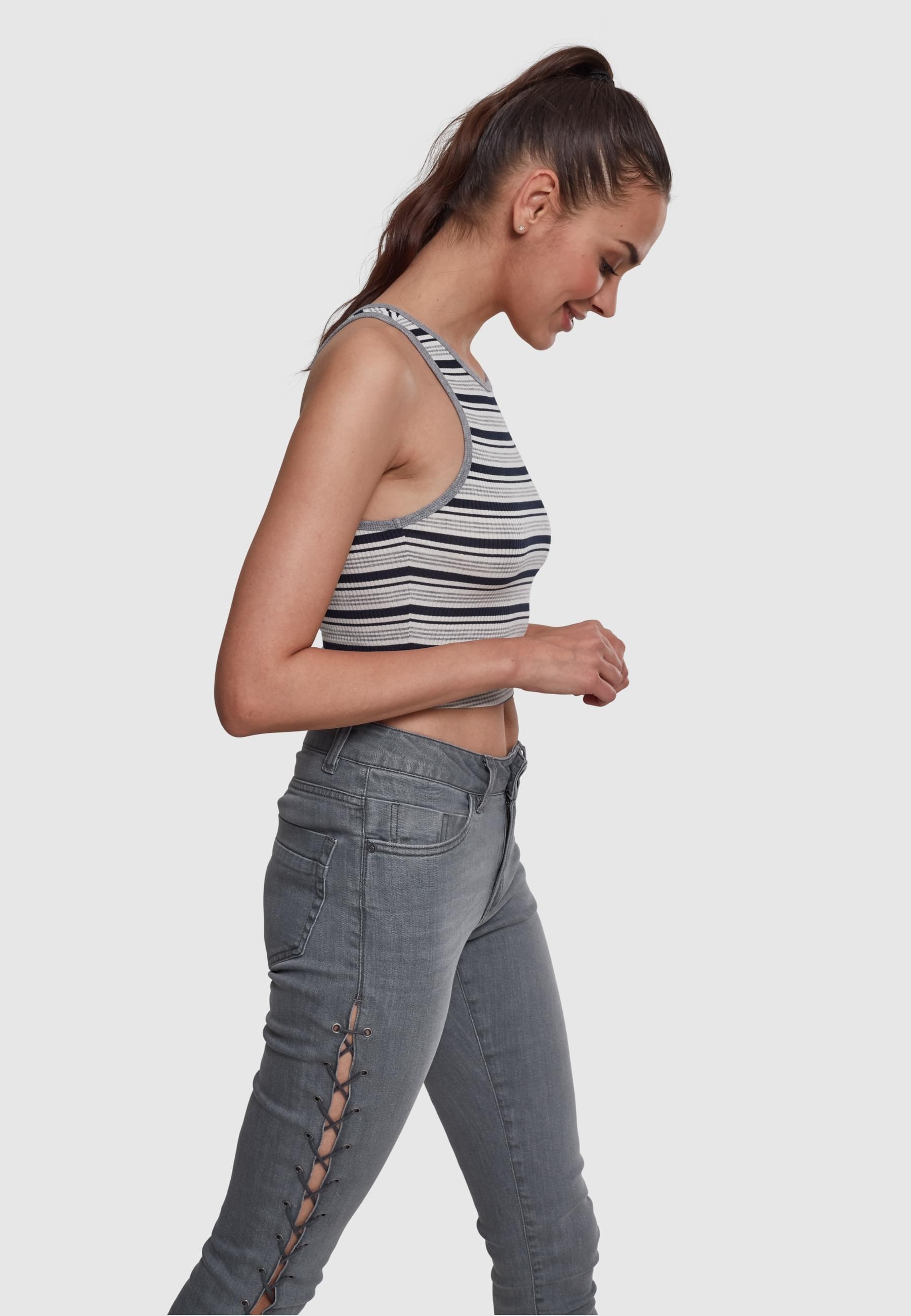 URBAN CLASSICS Muskelshirt »Urban Classics Damen Ladies Rib Stripe Cropped Top«, (1 tlg.)