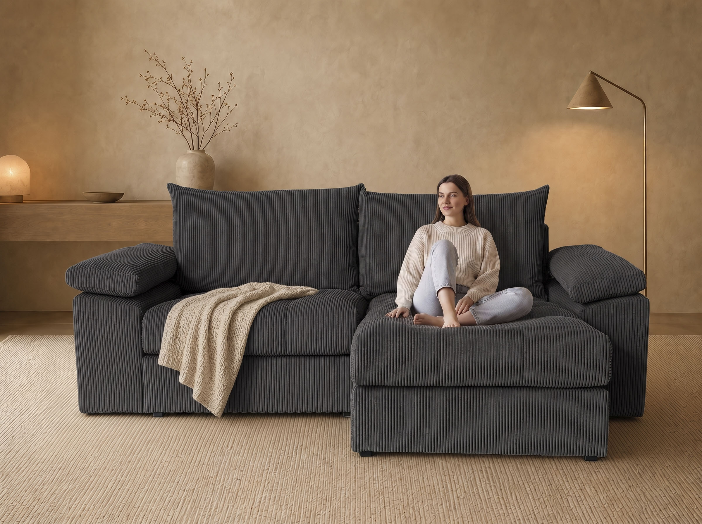 OTTO home Ecksofa "Soft&Cosy Pik XL, L-Form, B: 246 cm, Mega Sofa in Cord" Lounge-Komfort mit edler Sitzsteppung, Federkern