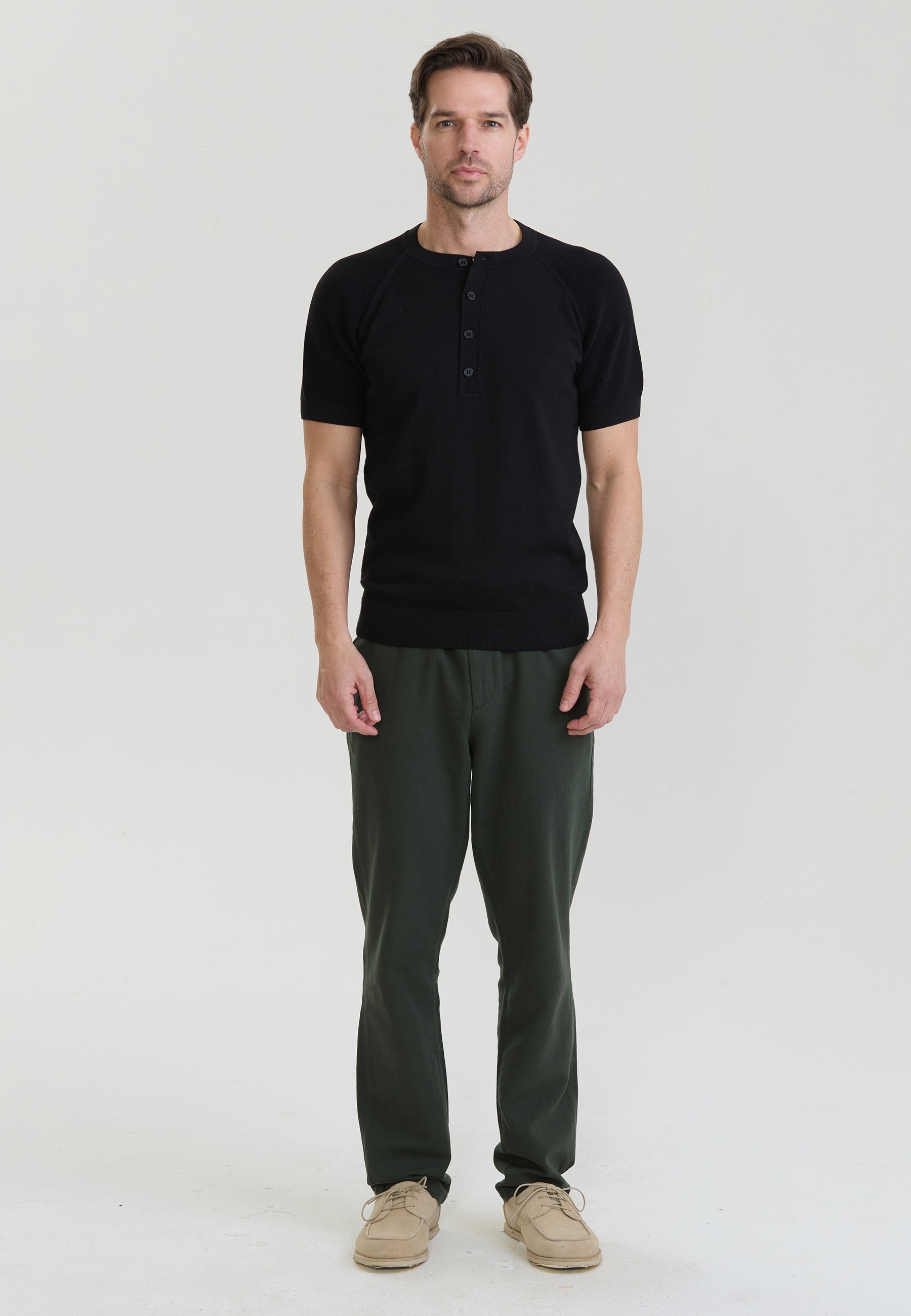 Felix Hardy T-Shirt »Basic-Strick-T-Shirt mit Rundhalsausschnitt und Knöpfen«