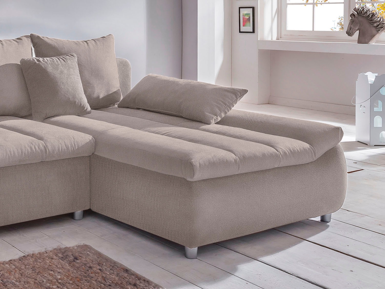 INOSIGN Ecksofa »Imola elegant und bequem, aktuelle Steppung im Sitz, L-Form«, wahlweise mit Bettfunktion