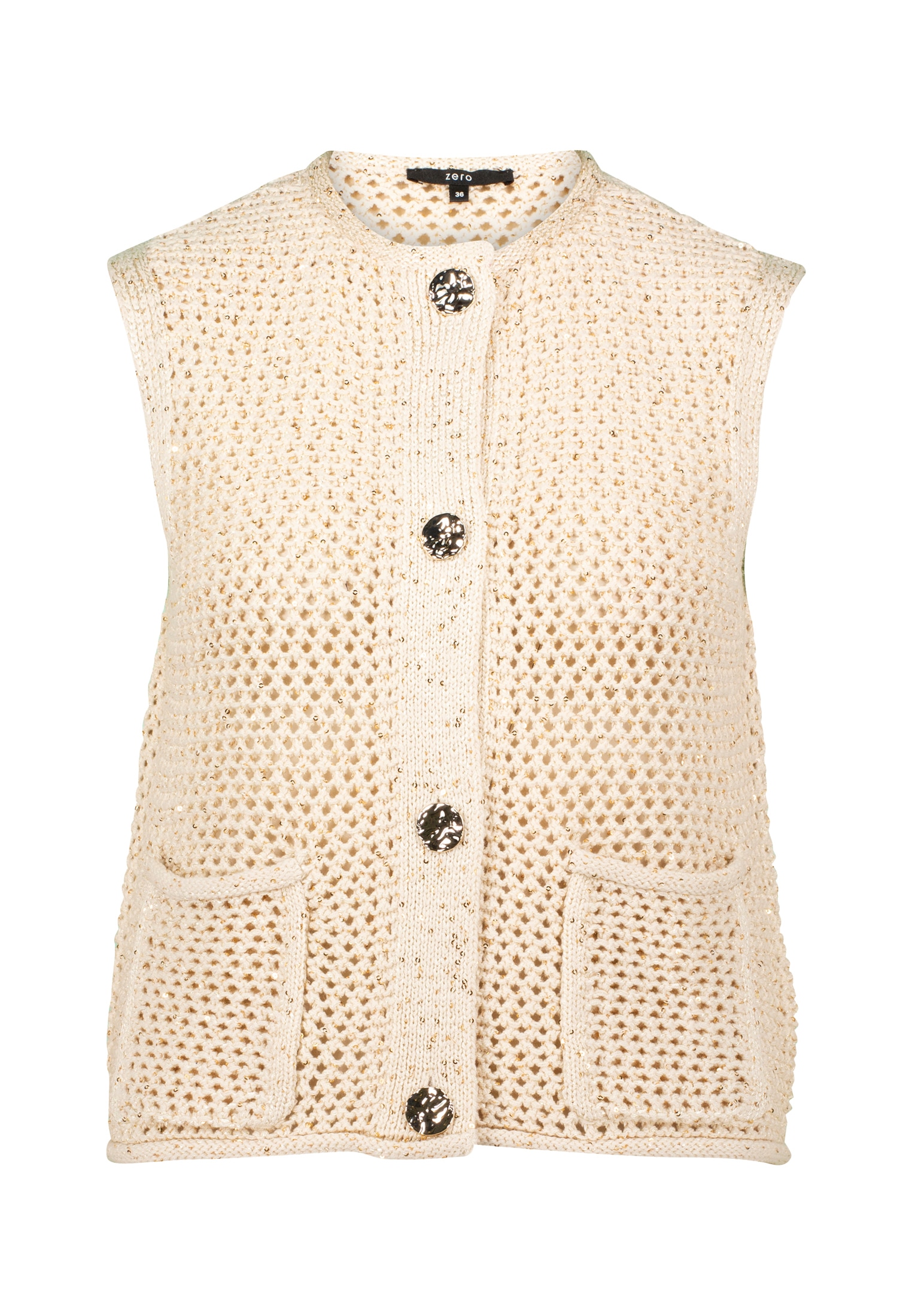 Zero Strickpullover »zero Strickweste mit Glitzer«, (1 tlg.), Knopfleiste
