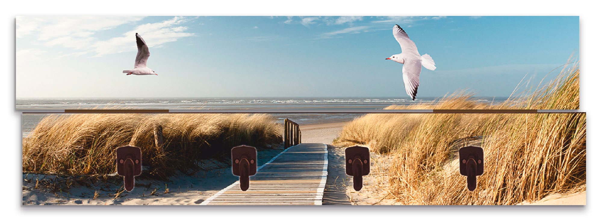 Garderobenleiste »Nordseestrand auf Langeoog mit Möwen«, teilmontiert