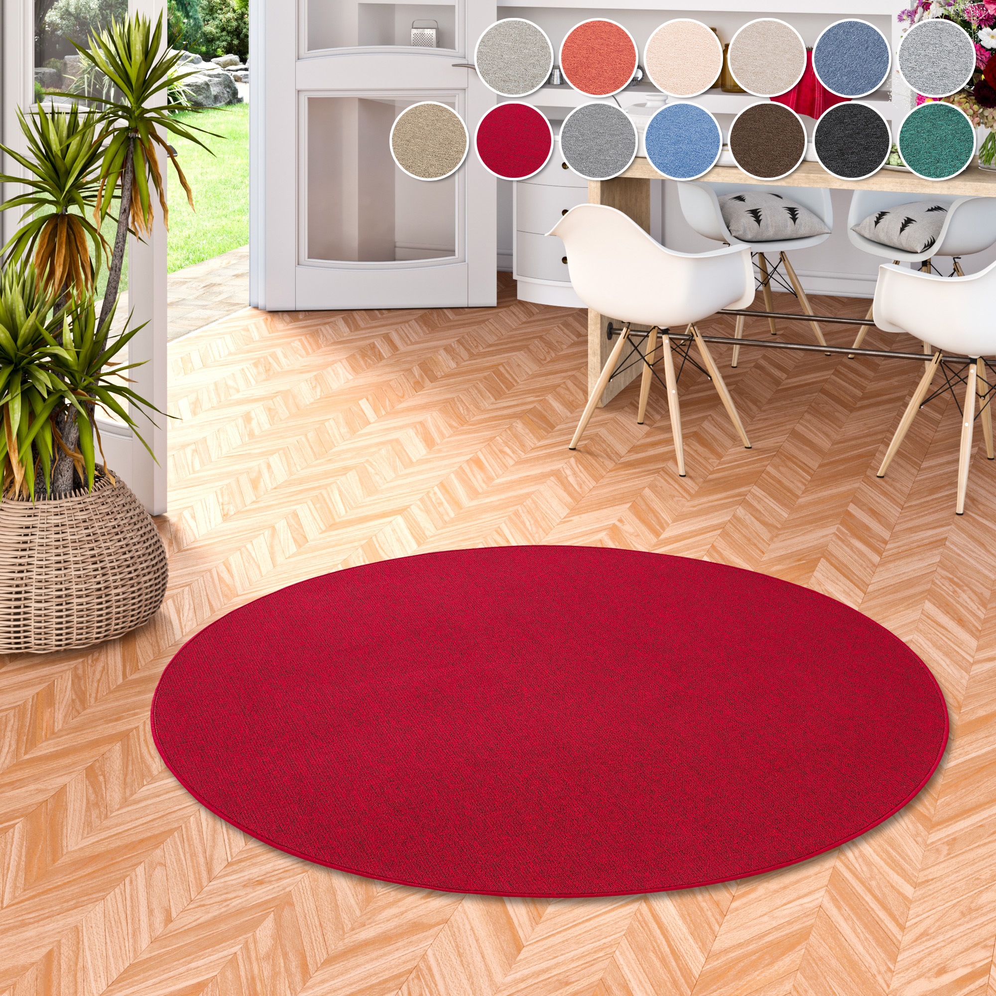 Teppich MY HOME "Fortis, Schlinge, Made in Netherlands", rot, H:5mm Ø:300cm, Kunstfaser, Teppiche, Teppich, Uni Farben, gekettelt, strapazierfähig, Wohnzimmer