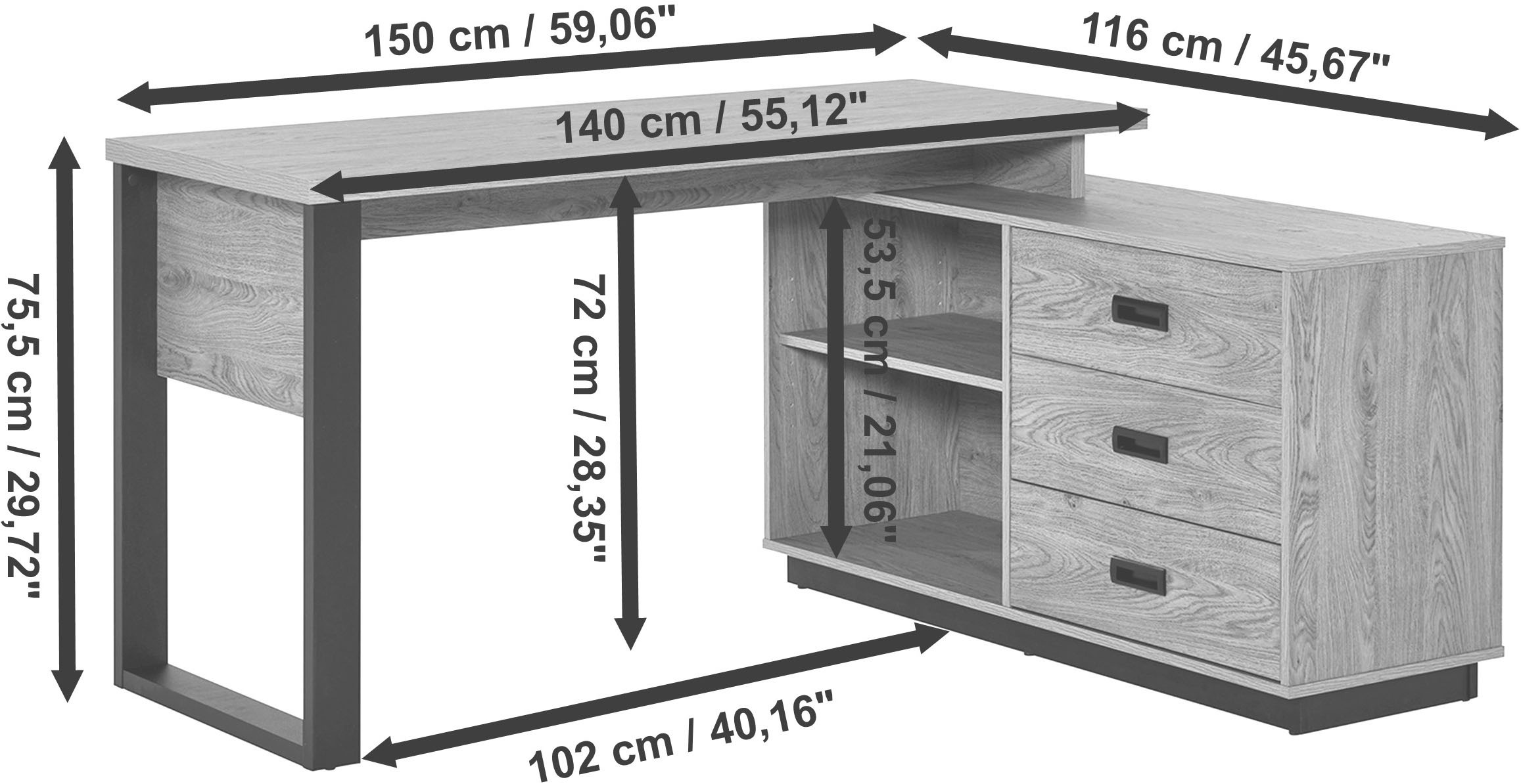 Jahnke Eckschreibtisch »RIVA C 150 E«, (1 St.), wechselseitig montierbar, Stauraum & Kabeldurchführung, Breite 150 cm