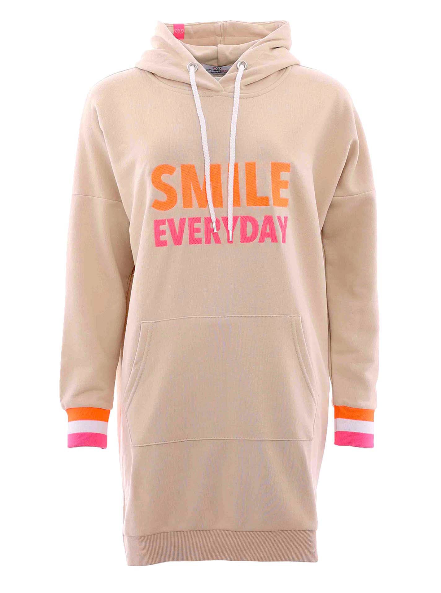 Zwillingsherz Sweatkleid Kängurutasche mit Kapuze, Fronstickerei, Känguruta günstig online kaufen