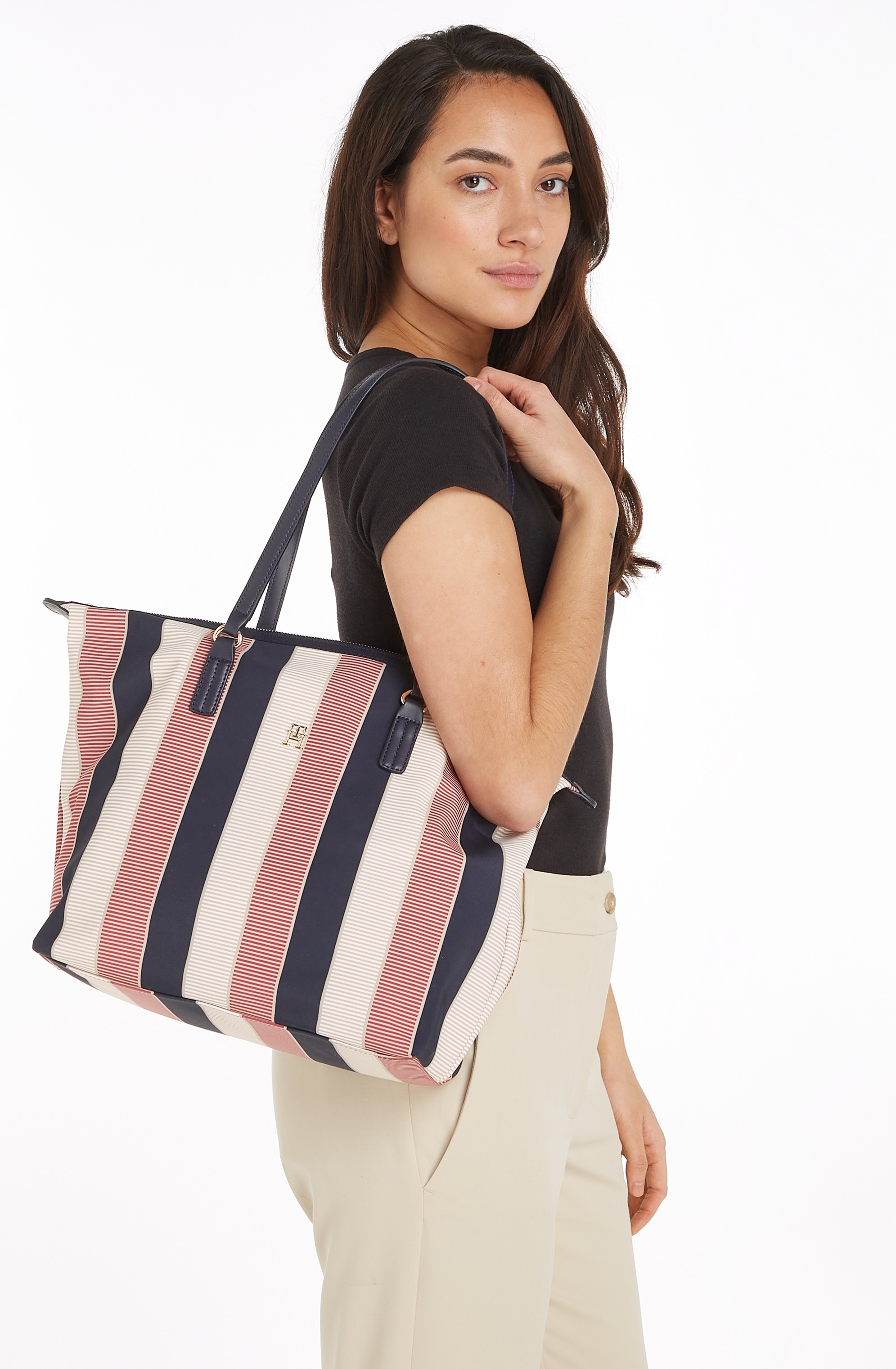 Tommy Hilfiger Shopper »POPPY TOTE STRIPE Tote«, Umhängetasche, Henkeltasche, Schultertasche in gestreiftem Look