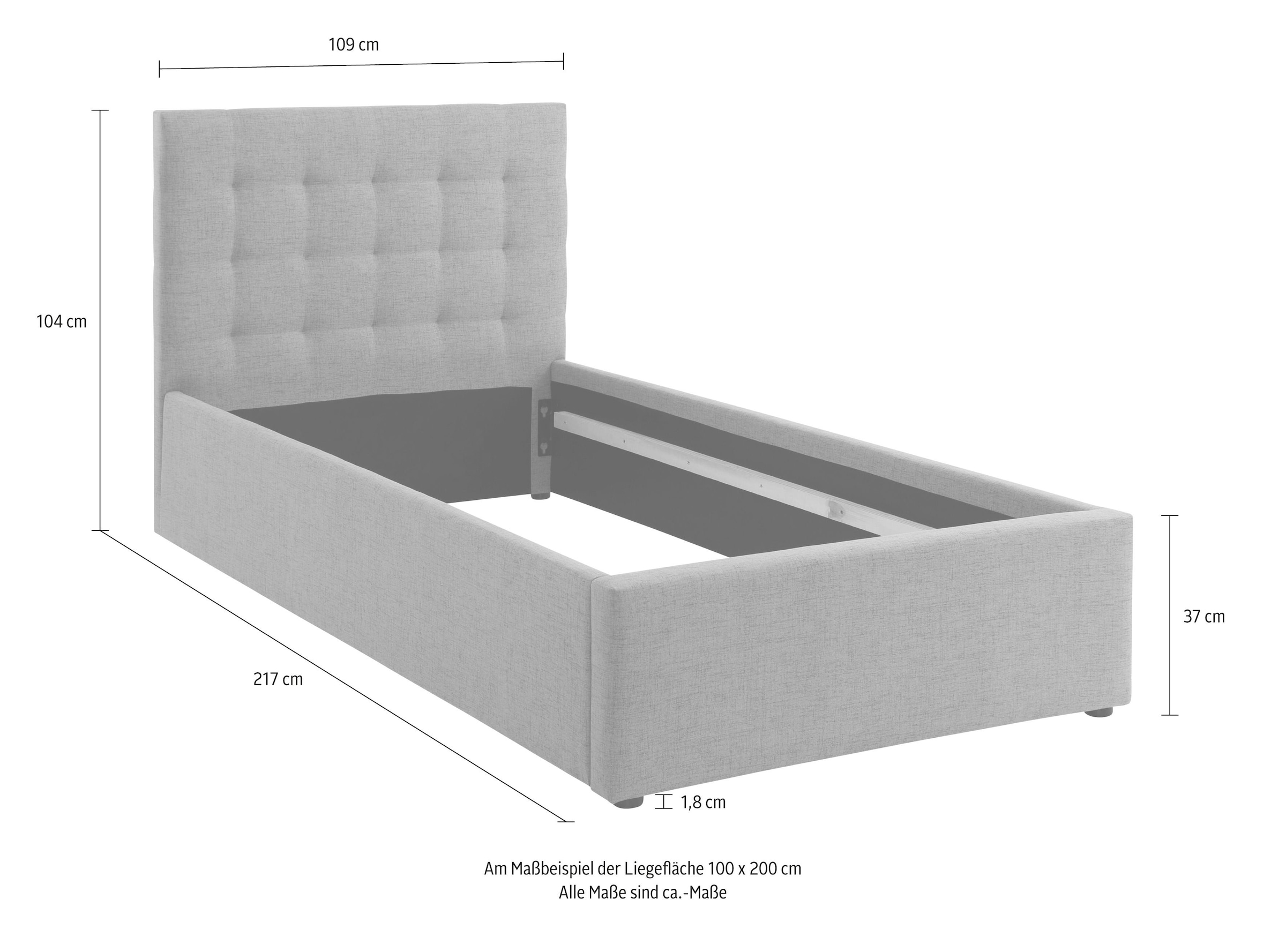 Home affaire Polsterbett »Hamar, Knopfsteppung im Kopfteil, bis 250 KG belastbar«, (3 Breiten: 100cm/ 140cm/ 180cm), in verschiedenen Größen und Stoffen und Farben