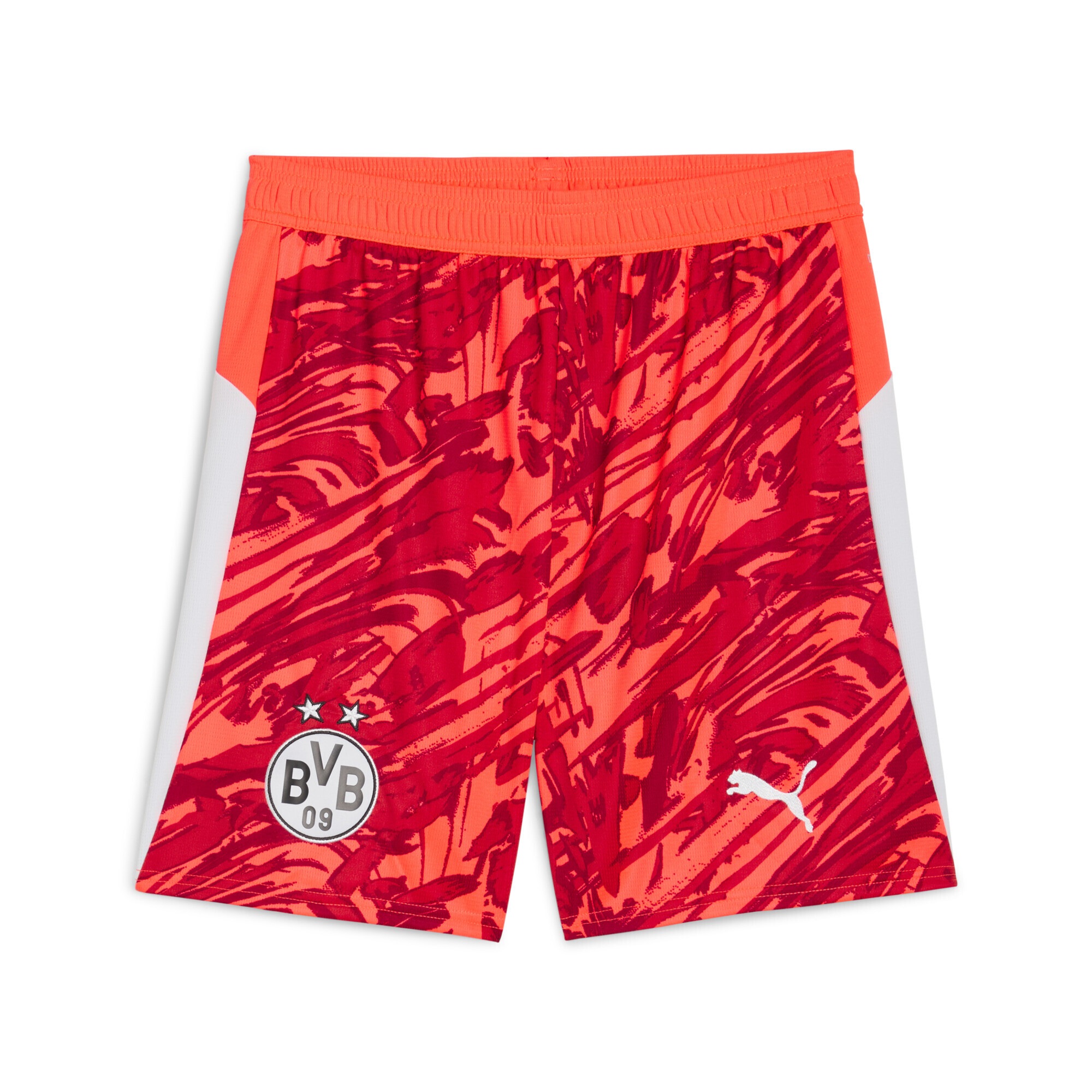 PUMA Herren Sporthose "Borussia Dortmund 25/26 Torwartshorts Herren"glowing rot silber mist gray, Gr. L, bedruckt, Obermaterial: 100% Polyester, Hosen