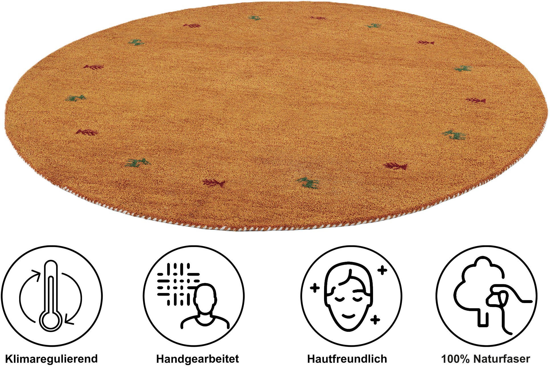 Wollteppich THEKO "Gabbeh Motiv, Handgefertigt, Teppich, Tiermotiv, reine Wolle" Gr. 10, terra, H:14mm Ø:200cm, Wolle, Teppiche, reine Wolle, Wohnzimmer, Schlafzimmer, Esszimmer 2