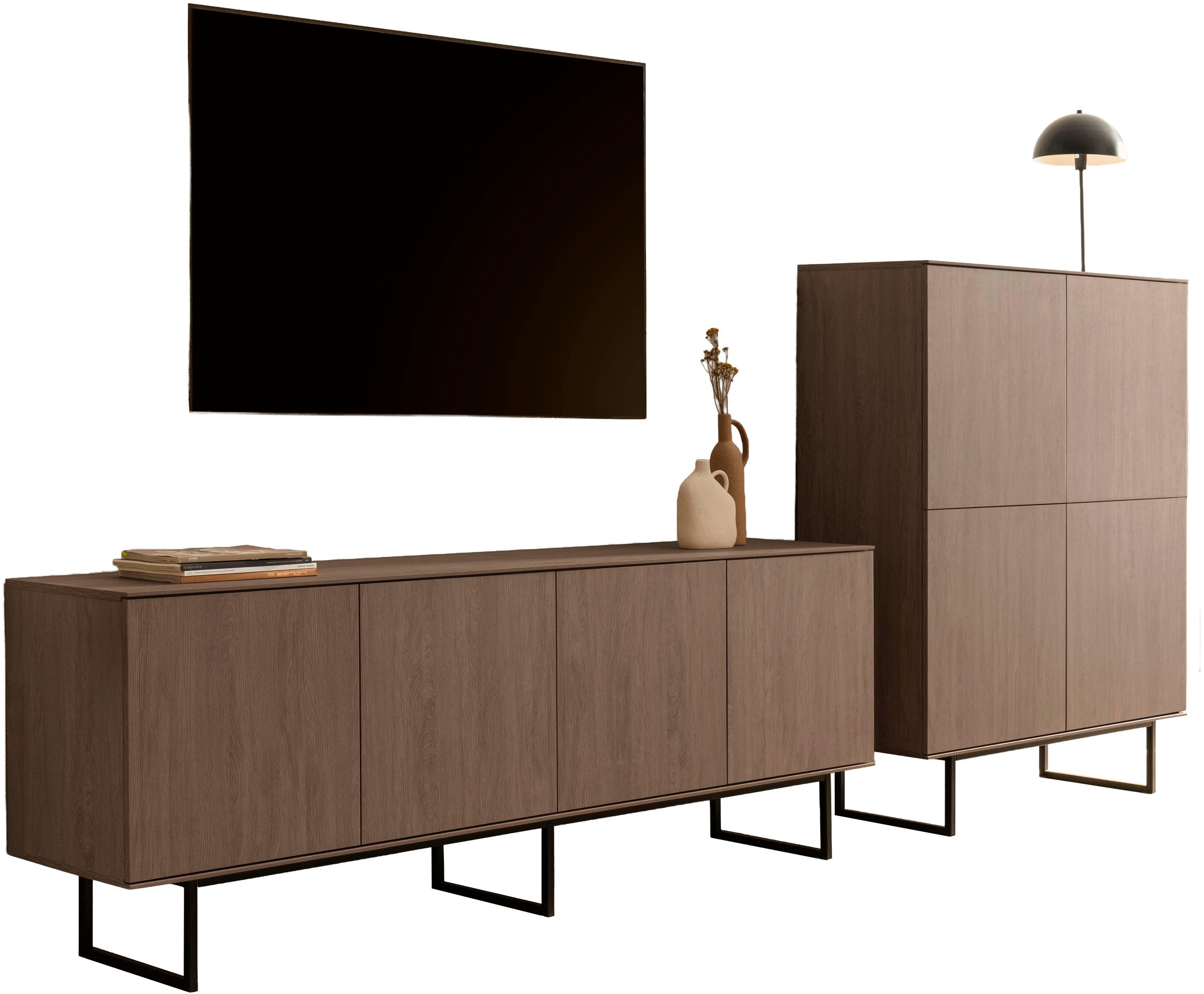 Home affaire Wohnzimmer-Set »Lund, moderne Anbauwand, Wohnzimmer-Set in Stone Oak oder Nussbaum« 2 Stk. tlg.