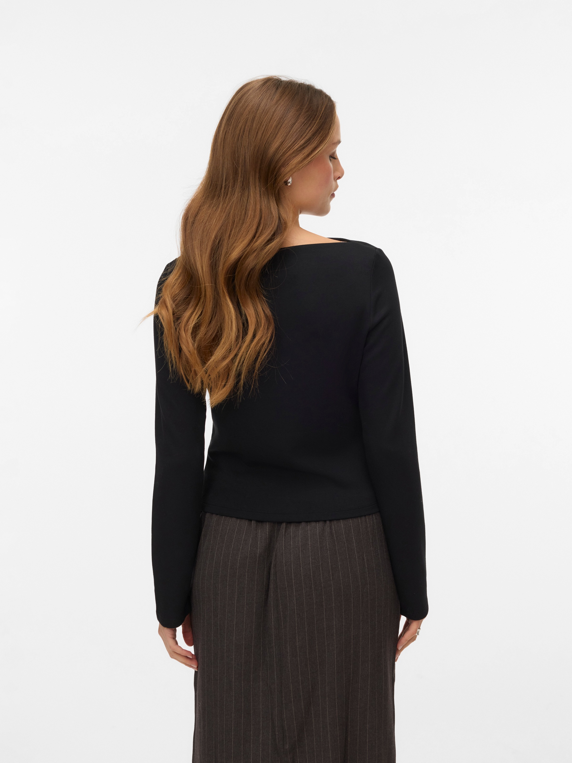 Vero Moda Langarmshirt "VMMILLE LS BOATNECK SHORT TOP JRS NOOS" Materialmix günstig online kaufen