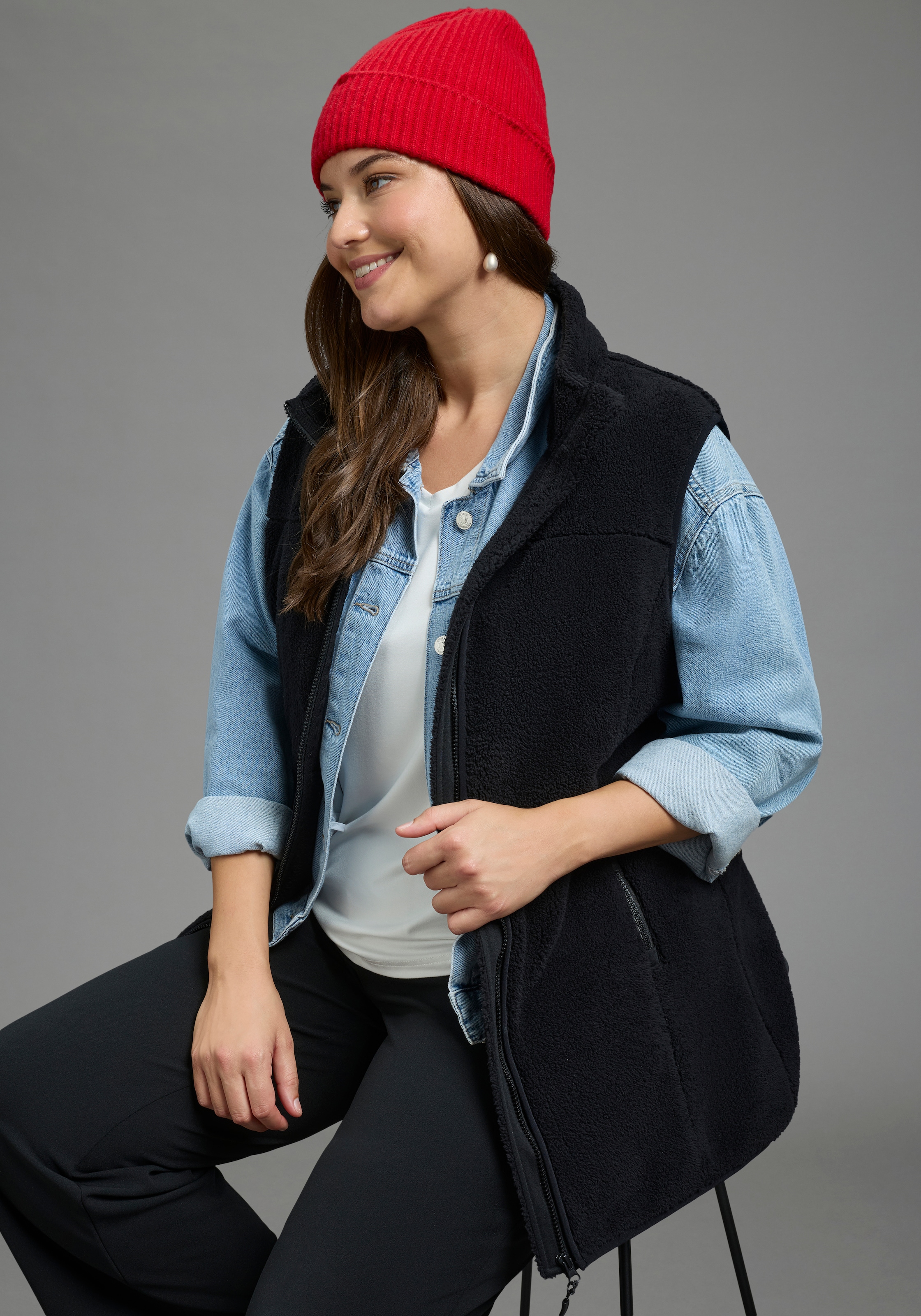 Laura Scott CURVE Longweste "Große Größen" Fleece Weste aus Teddy Fell ideal für den Übergang