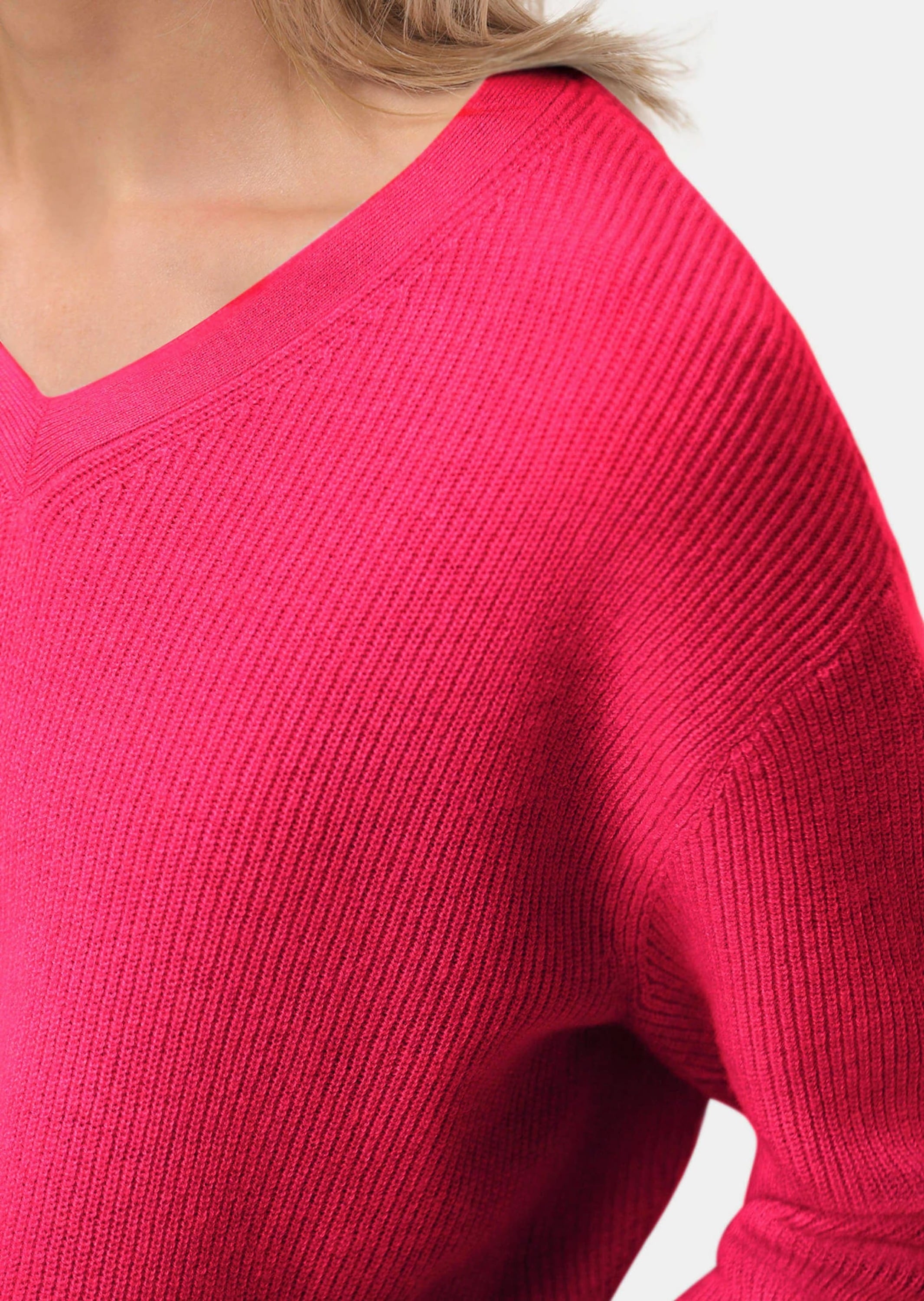 GOLDNER Strickpullover »Kurzgröße Kaschmirpullover in Patentstrick mit V-Ausschnitt«
