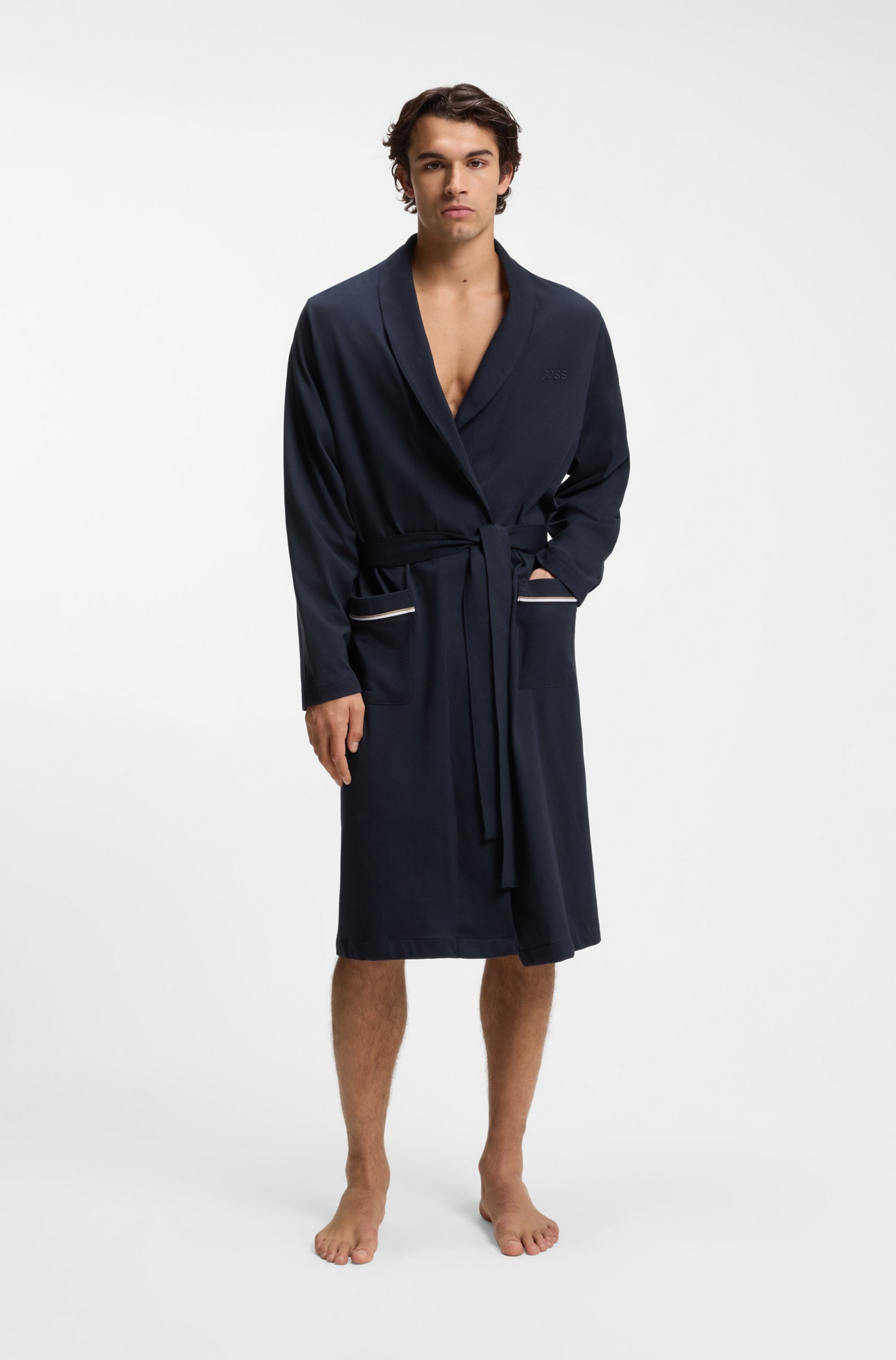 BOSS Morgenmantel aus Baumwoll-Jersey mit Logo-Stickerei günstig online kaufen