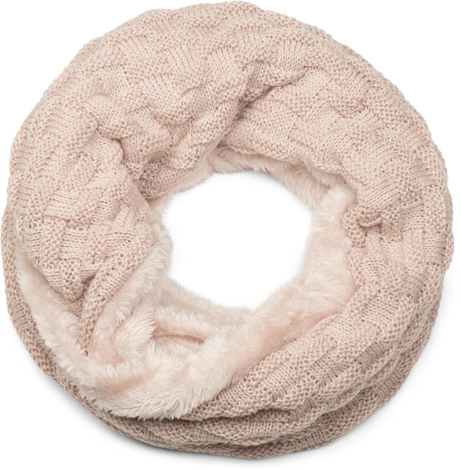 styleBREAKER Strickschal "Feinstrick Loop mit Flecht Muster und Teddyfleece" 1 Stk.