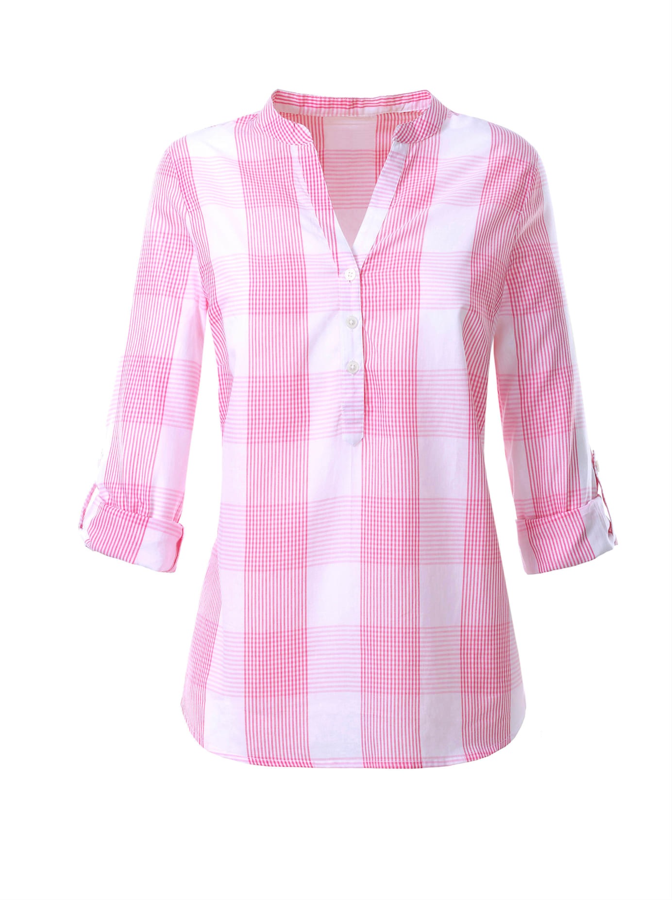 Schlupfbluse CASUAL LOOKS, Damen, Gr. 48, pink (pink, weiß, kariert), 100% Baumwolle, gemustert, kariert, mehrfarbig, V-Ausschnitt, Blusen Schlupfbluse, Topseller 2