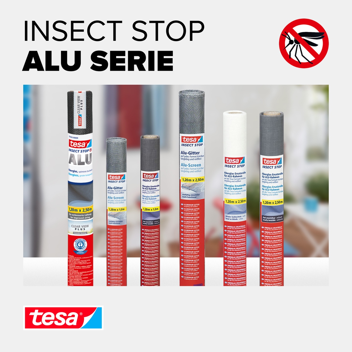 tesa Fliegengitter-Gewebe »Insect Stop Alu-Gitter Ersatzrolle für Fliegengitter - 1.2 m x 2.5 m«, Mückennetz als Ersatzgitter für Fenster & Türen