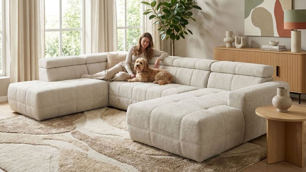 OTTO home Wohnlandschaft "Ballerup 359 x 228 cm, auch mit verstellbarer Sitztiefe" Kopfteile verstellbar, Pet Friendly Bezug, U-Form