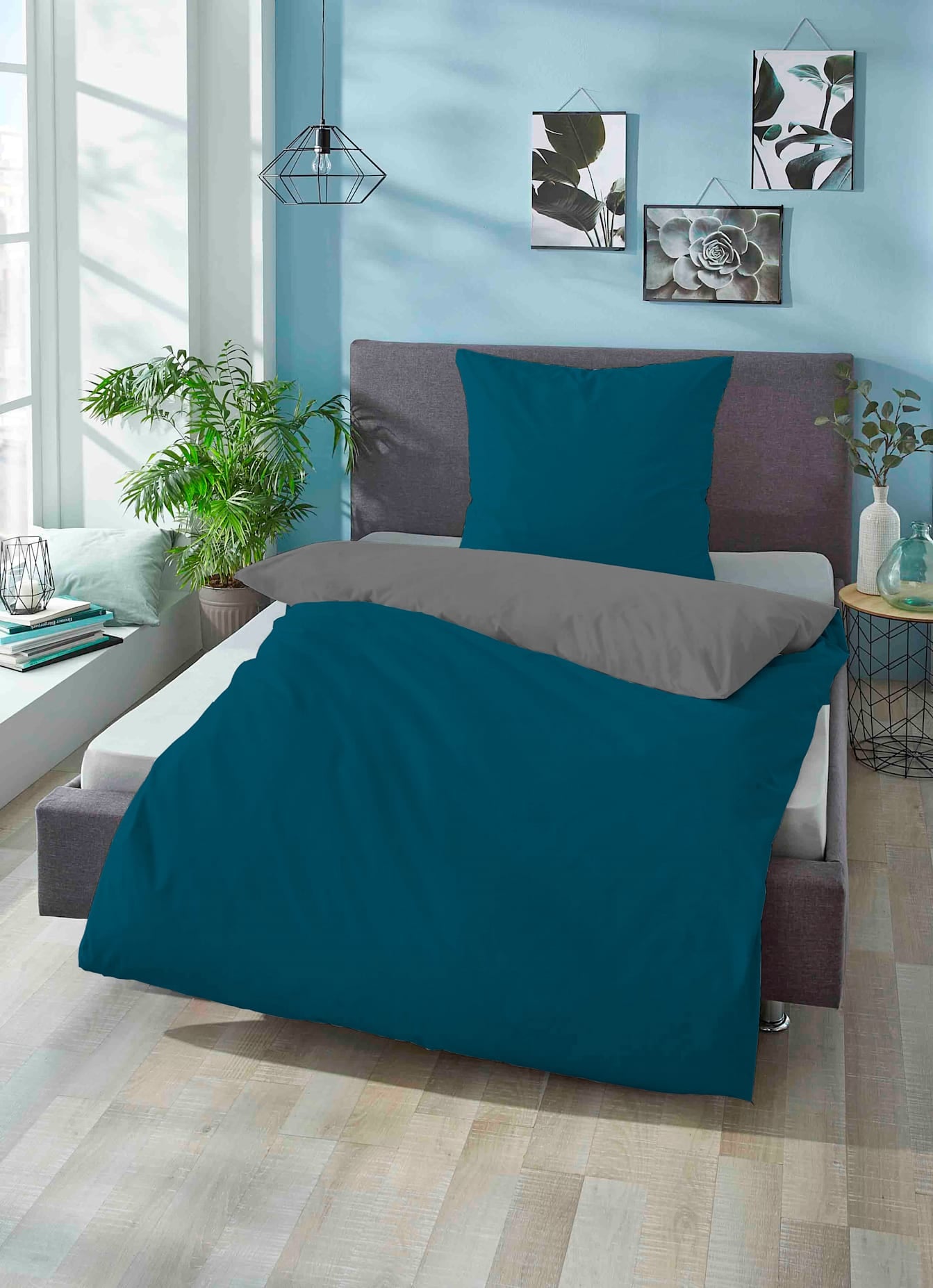 Bettwäsche BIBERNA, blau, Linon, 100% Baumwolle, Bettwäsche