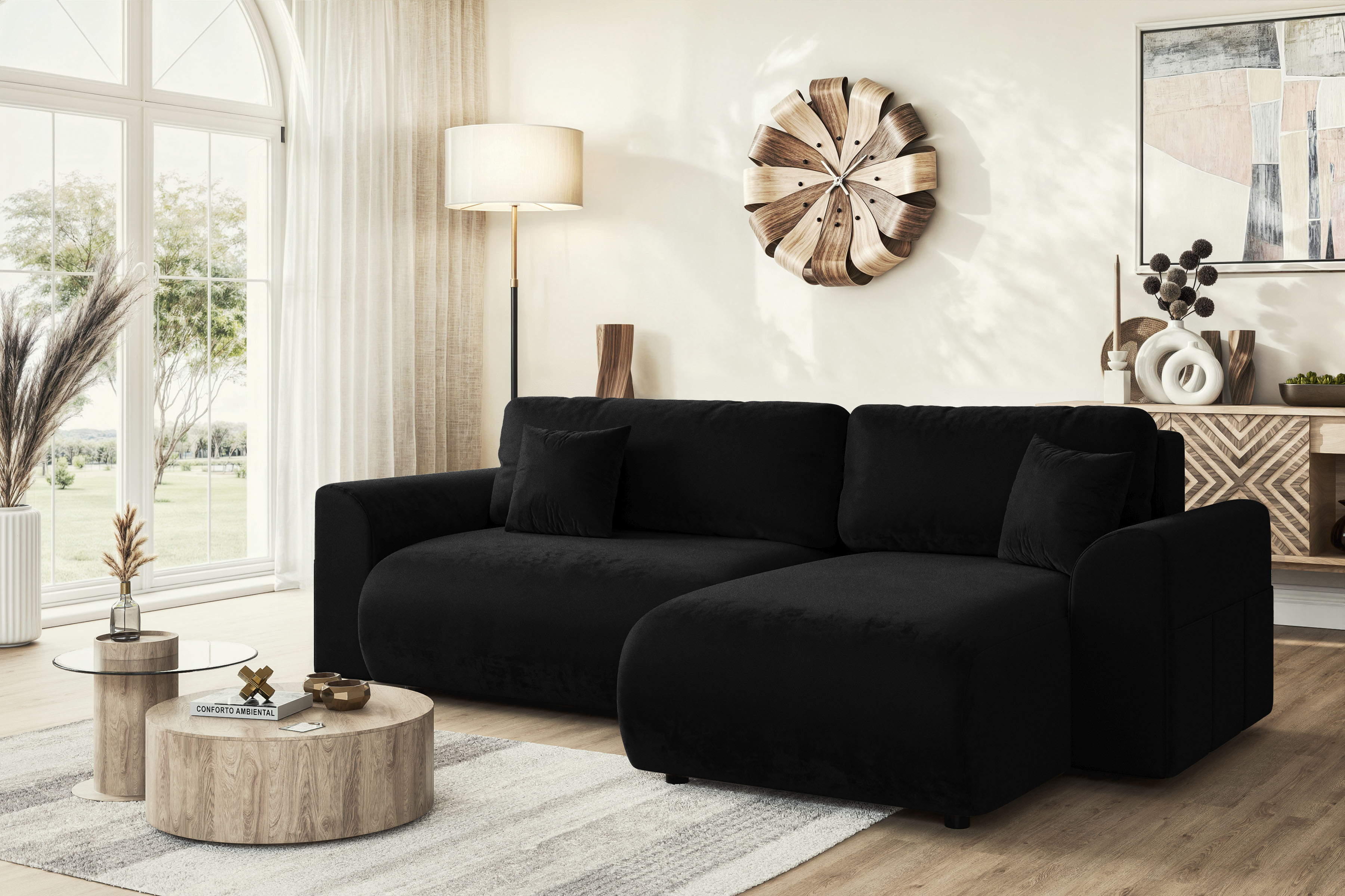 Home affaire Ecksofa "VasbySuyal Schlafsofa 235cm L-Form mit Recamiere beidseitig montierbar" Designsofa mit Bettfunktion und Bettkasten, Maße B/T/H: 235/138/80 cm