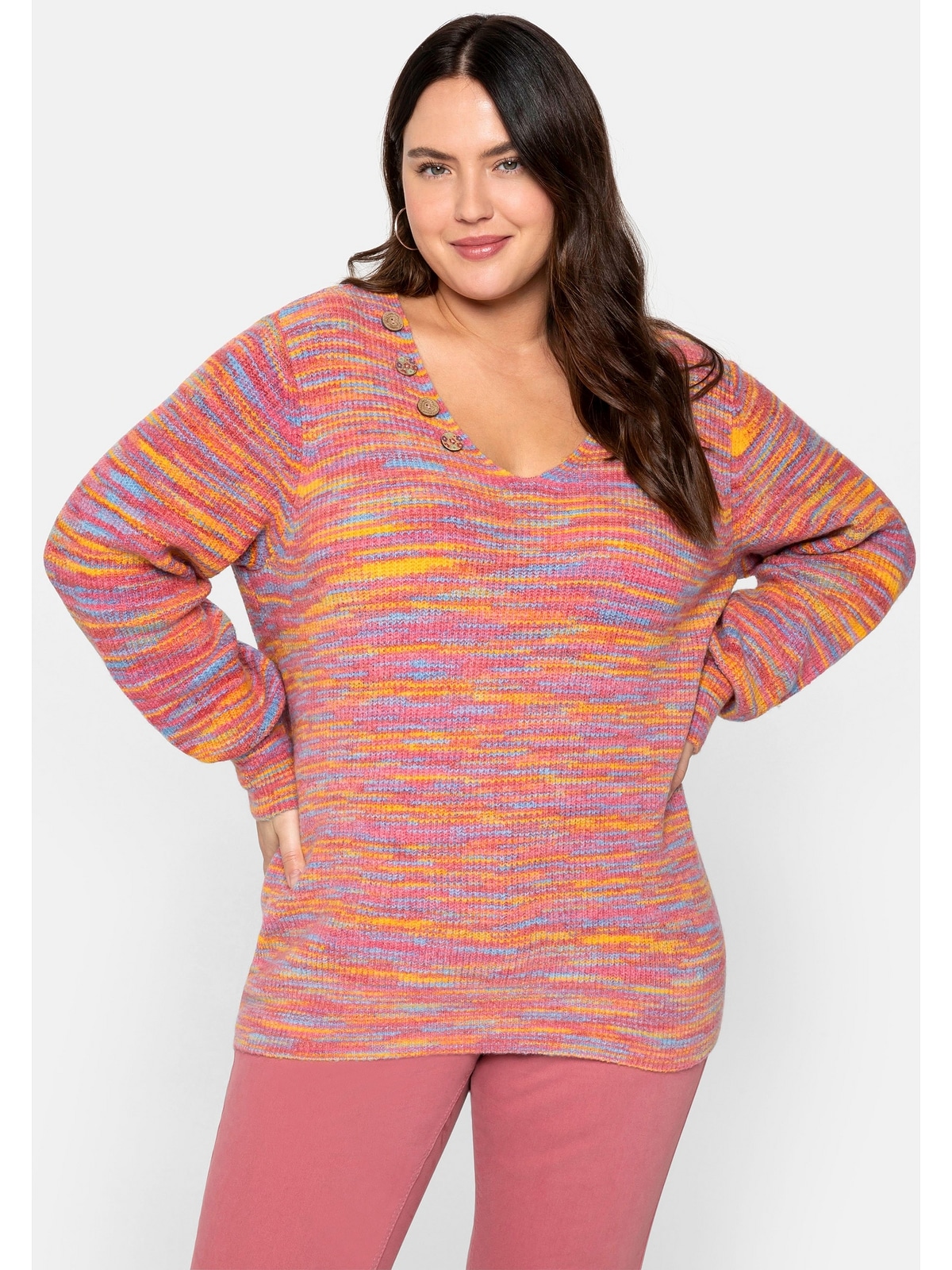 sheego by mit Farbverlauf BAUR Größen«, Regenbogenfarben V-Ausschnitt-Pullover Joe »Große in Browns kaufen für 